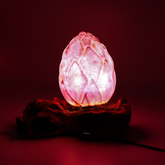 Natural Driftwood LED Glow Lamp - Crackle Lotus Flower Shade / Purple product packaging on clean background from Quintessential Holistic Health Ltd