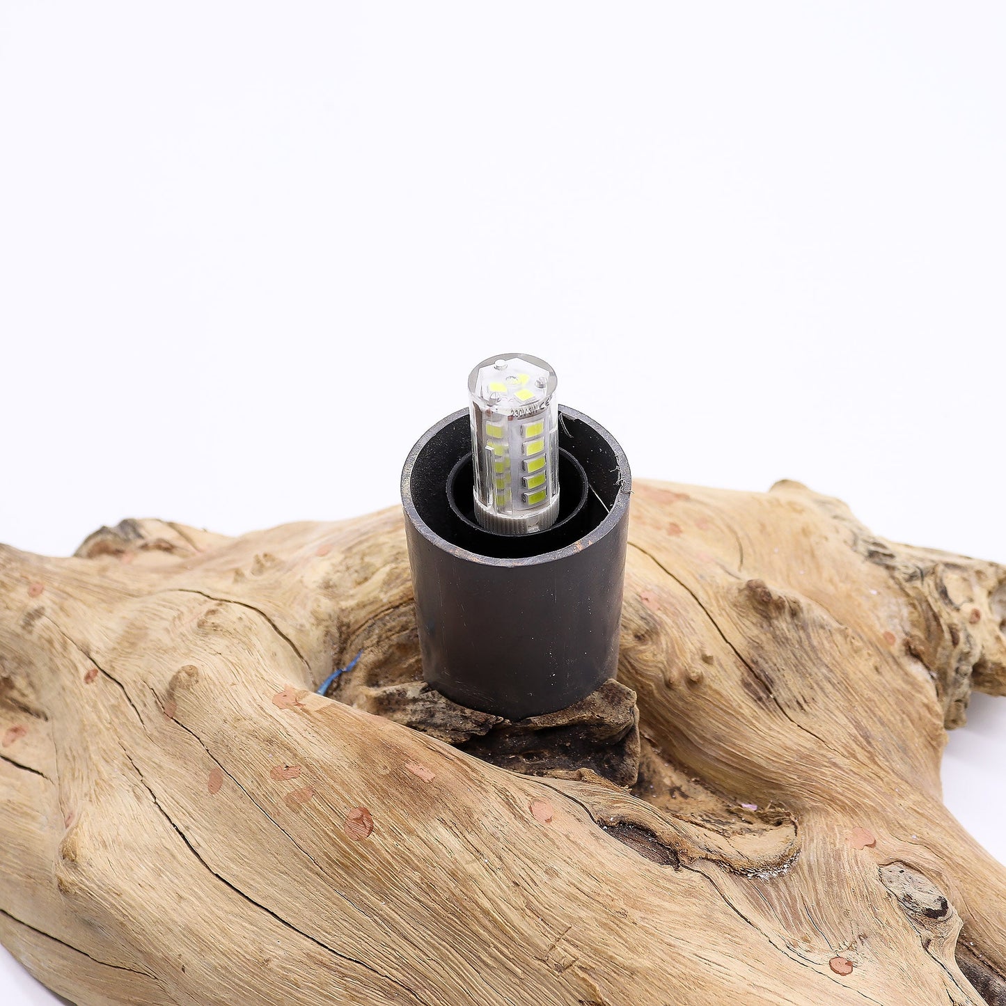 Natural Driftwood LED Glow Lamp - Crackle Lotus Flower Shade / Purple product packaging on clean background from Quintessential Holistic Health Ltd