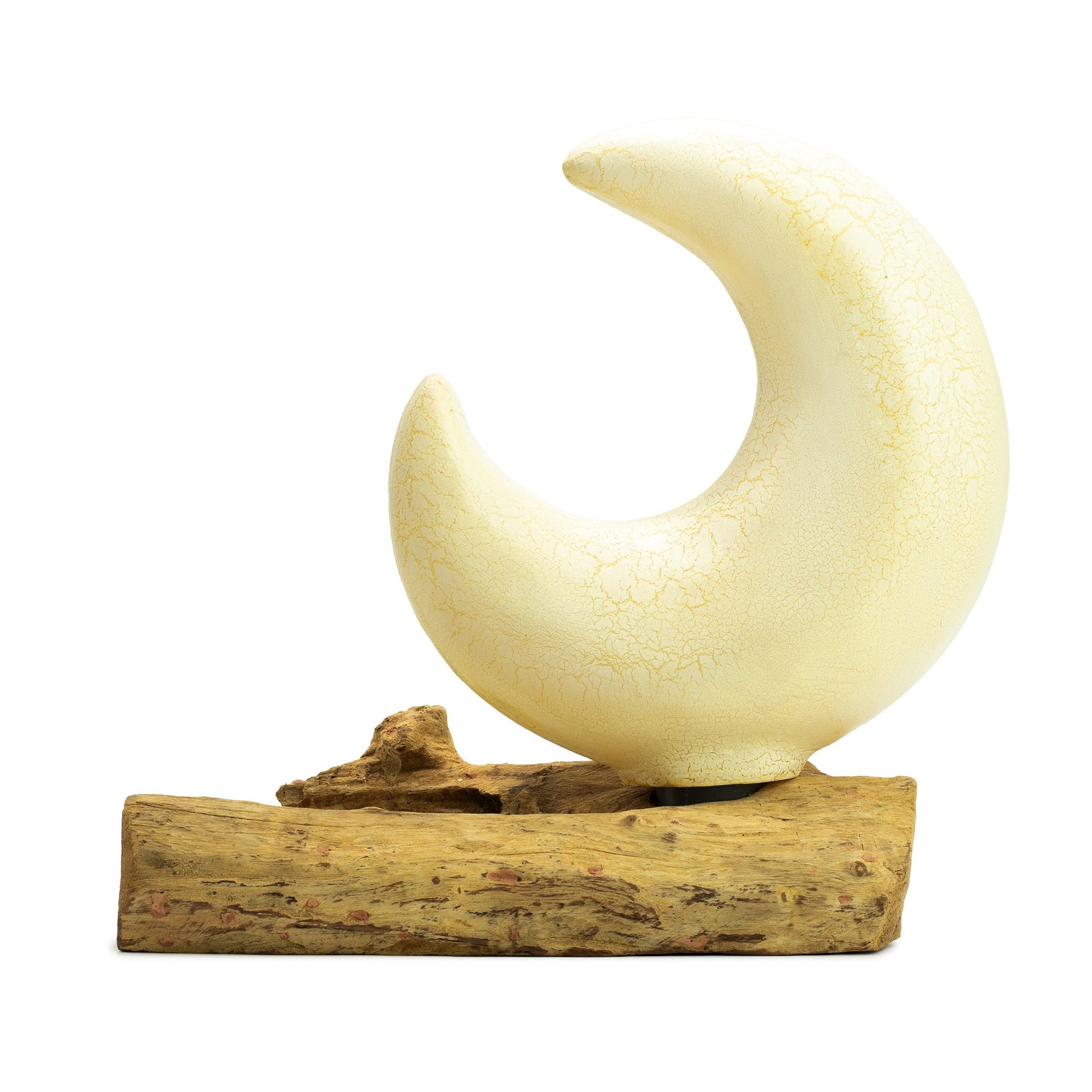 Natural Driftwood LED Glow Lamp - Crackled Half Moon Shade / Grey product packaging on clean background from Quintessential Holistic Health Ltd