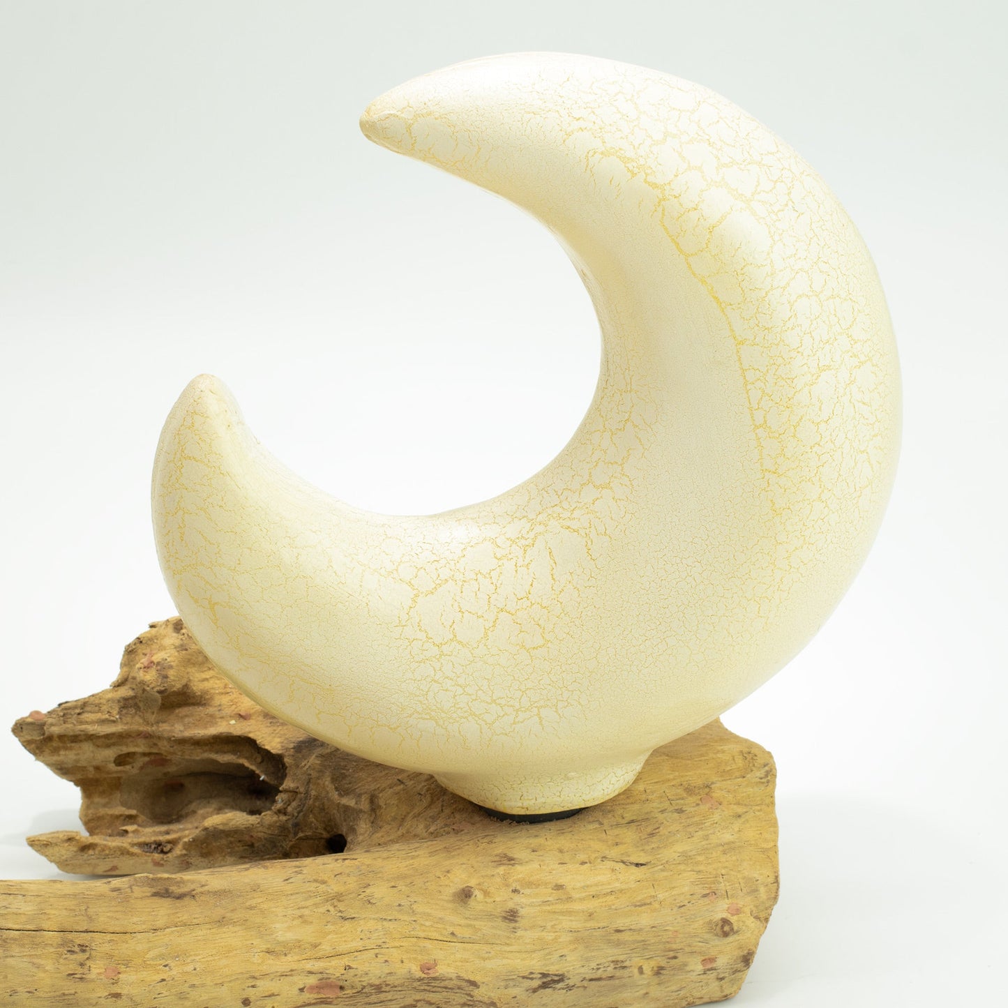 Natural Driftwood LED Glow Lamp - Crackled Half Moon Shade / Grey product packaging on clean background from Quintessential Holistic Health Ltd