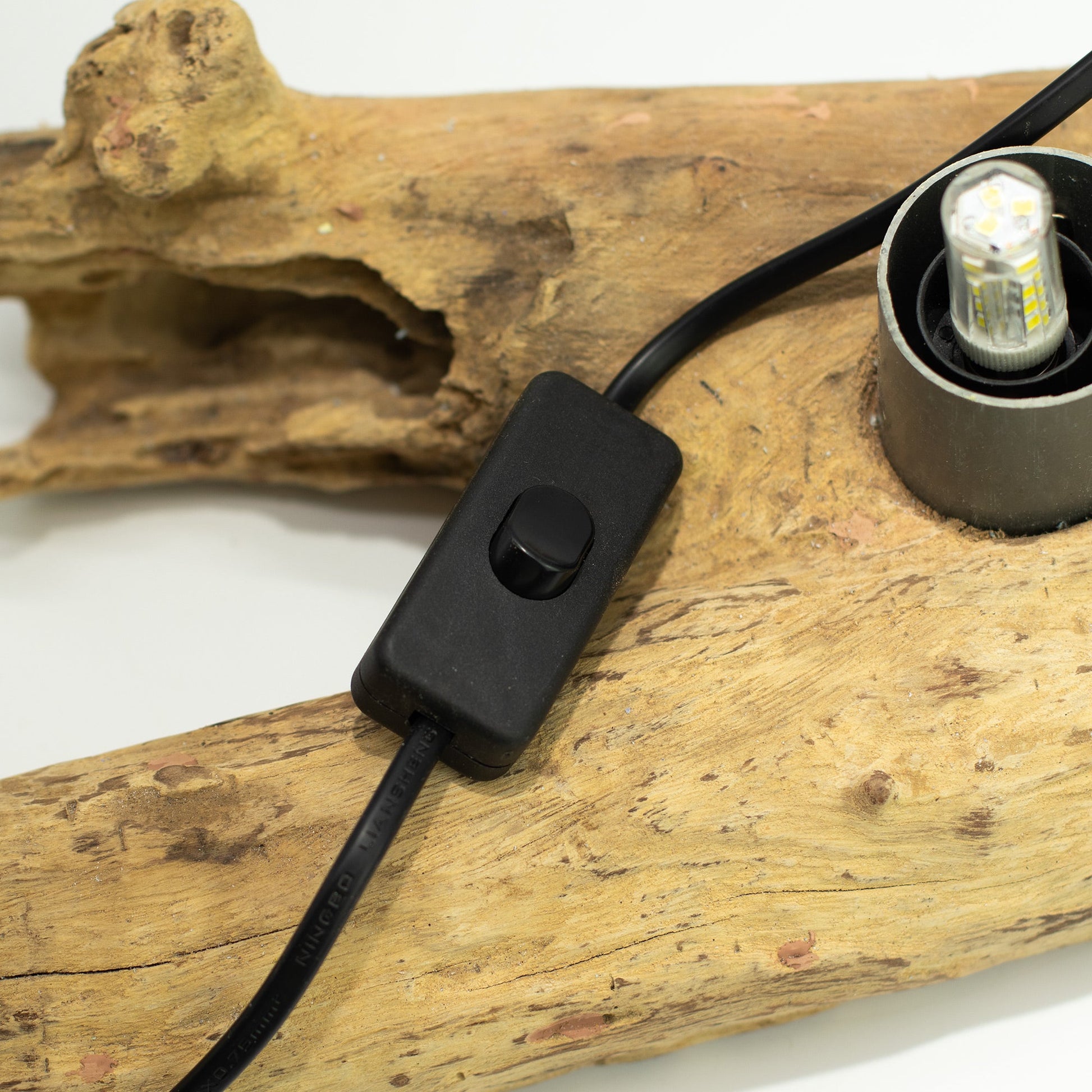 Natural Driftwood LED Glow Lamp - Crackled Half Moon Shade / Grey product packaging on clean background from Quintessential Holistic Health Ltd