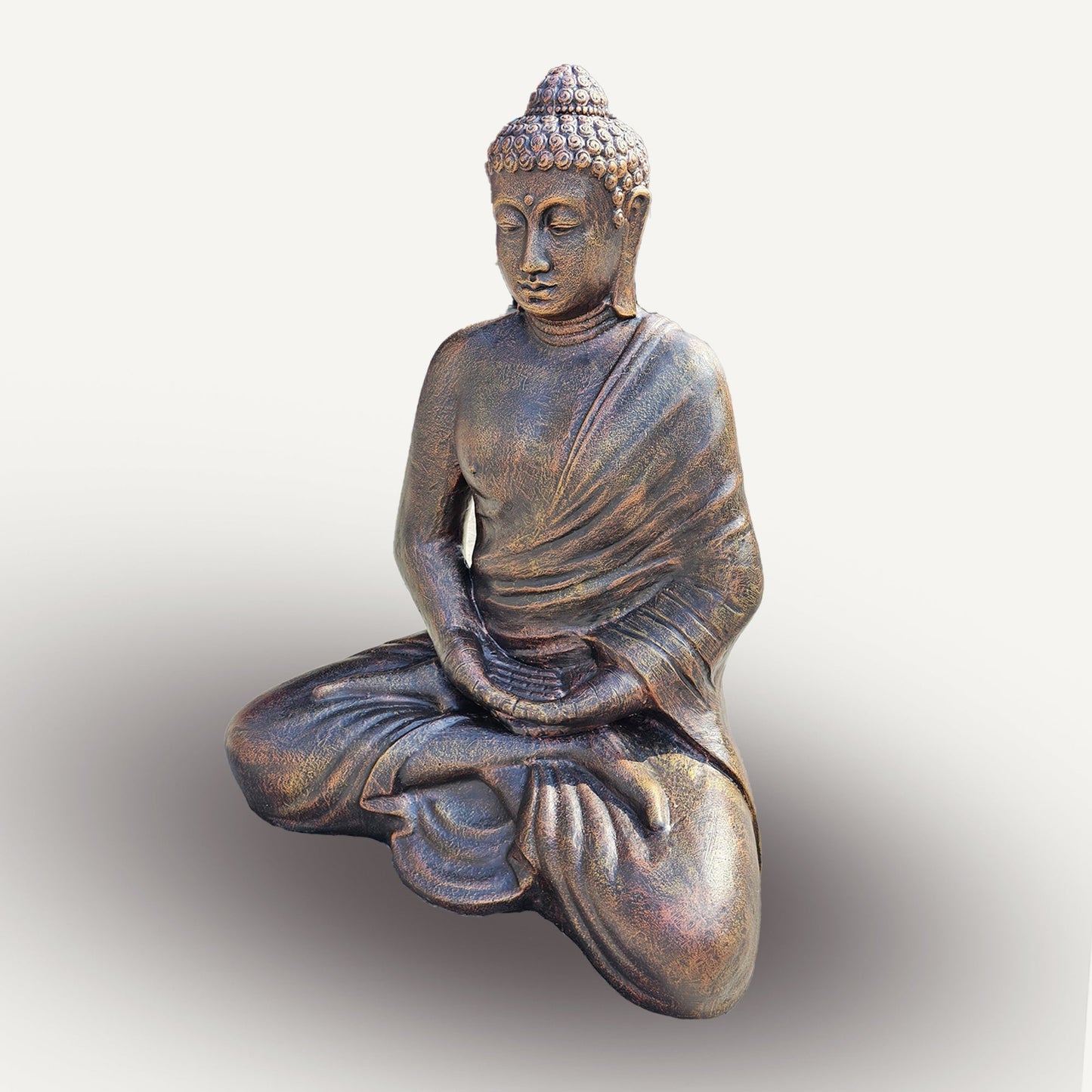Handmade Concrete and Resin Buddha - Small / 0.91m Tall / Antique Gold product packaging on clean background from Quintessential Holistic Health Ltd