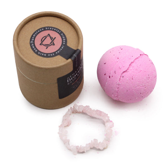 Handcrafted Gemstone Bracelet Bath Bomb - Bergamot / Rose Quartz product packaging on clean background from Quintessential Holistic Health Ltd
