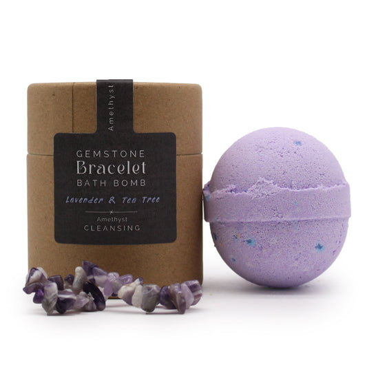 Amethyst Bracelet Bath Bomb - Lavender and Tea Tree, showing slight colour and finish variation possible from Quintessential Holistic Health.