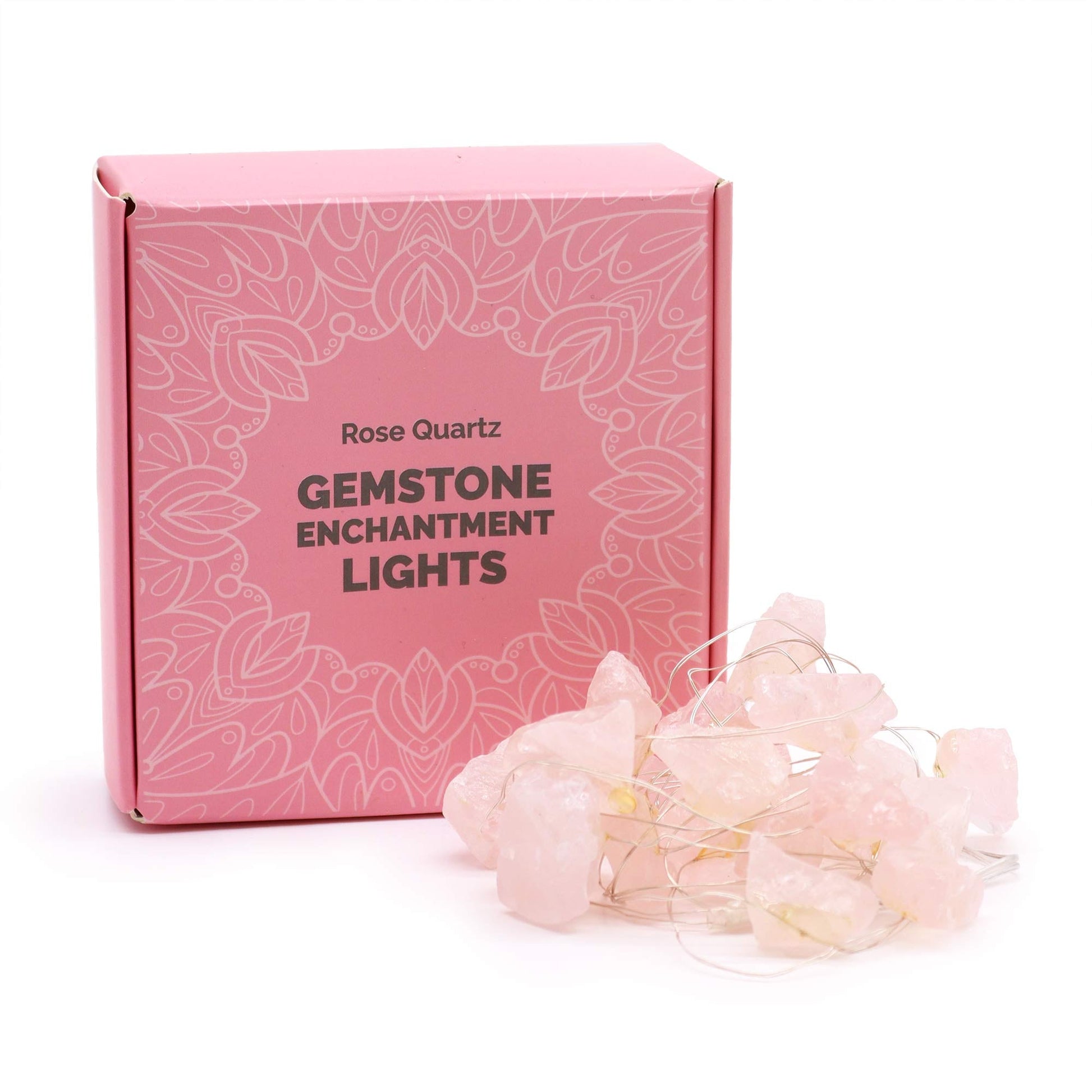 Gemstone Indoor Enchantment Lights - Rose Quartz product packaging on clean background from Quintessential Holistic Health Ltd