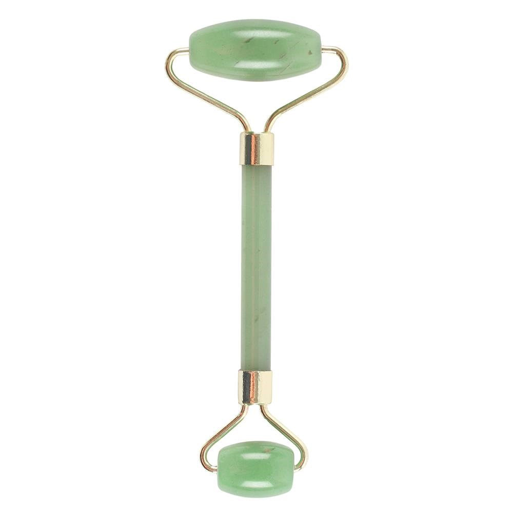 Gemstone Face Roller - Jade, pale green double-ended roller with gold-coloured fittings by Quintessential Holistic Health Ltd