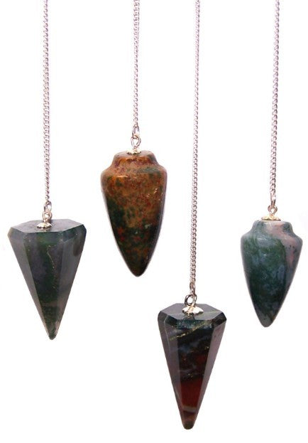 1 x Random Handmade Magic Radiesthesia Pendulum - Bloodstone Gemstone product packaging on clean background from Quintessential Holistic Health Ltd