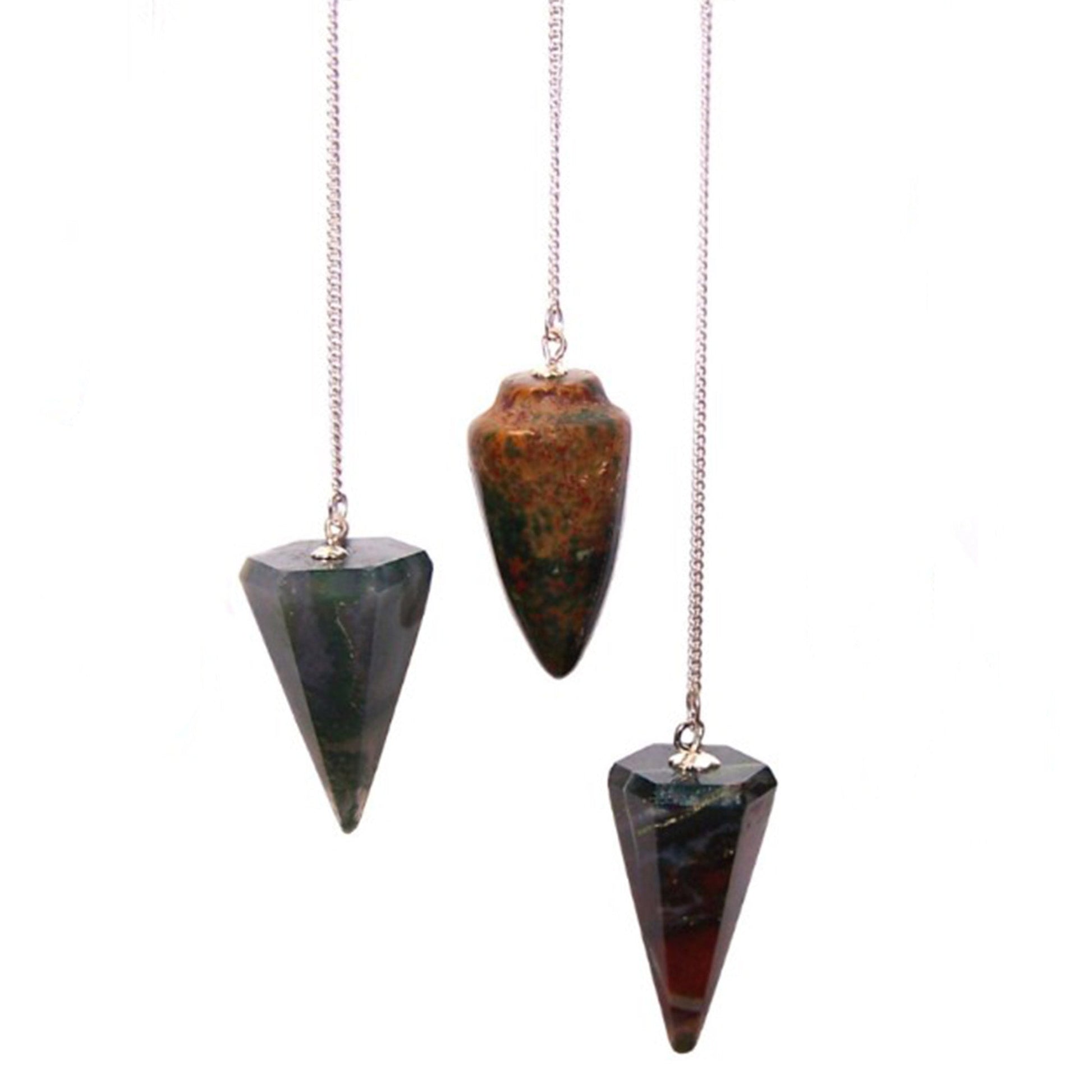 1 x Random Handmade Magic Radiesthesia Pendulum - Bloodstone Gemstone product packaging on clean background from Quintessential Holistic Health Ltd