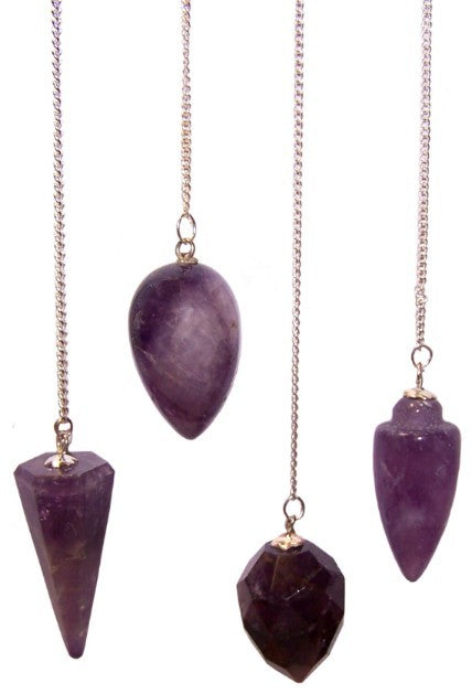 1 x Random Handmade Magic Radiesthesia Pendulum - Amethyst Gemstone product packaging on clean background from Quintessential Holistic Health Ltd