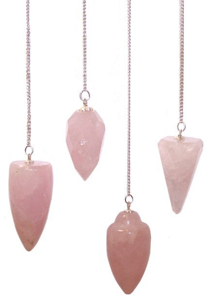 1 x Random Handmade Magic Radiesthesia Pendulum - Rose Quartz Gemstone product packaging on clean background from Quintessential Holistic Health Ltd
