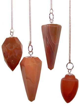 1 x Random Handmade Magic Radiesthesia Pendulum - Carnelian Gemstone product packaging on clean background from Quintessential Holistic Health Ltd