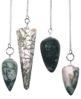1 x Random Handmade Magic Radiesthesia Pendulum - Tree Agate Gemstone product packaging on clean background from Quintessential Holistic Health Ltd