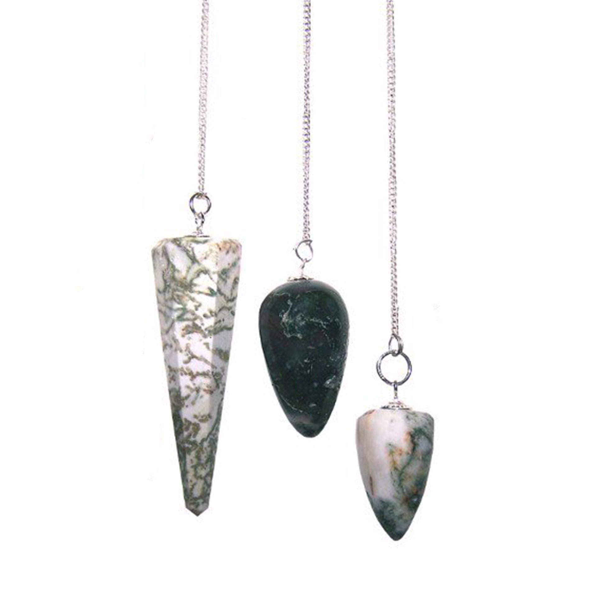 1 x Random Handmade Magic Radiesthesia Pendulum - Tree Agate Gemstone product packaging on clean background from Quintessential Holistic Health Ltd