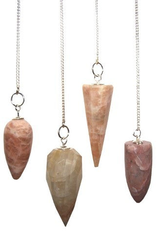 1 x Random Handmade Magic Radiesthesia Pendulum - Moonstone Gemstone product packaging on clean background from Quintessential Holistic Health Ltd