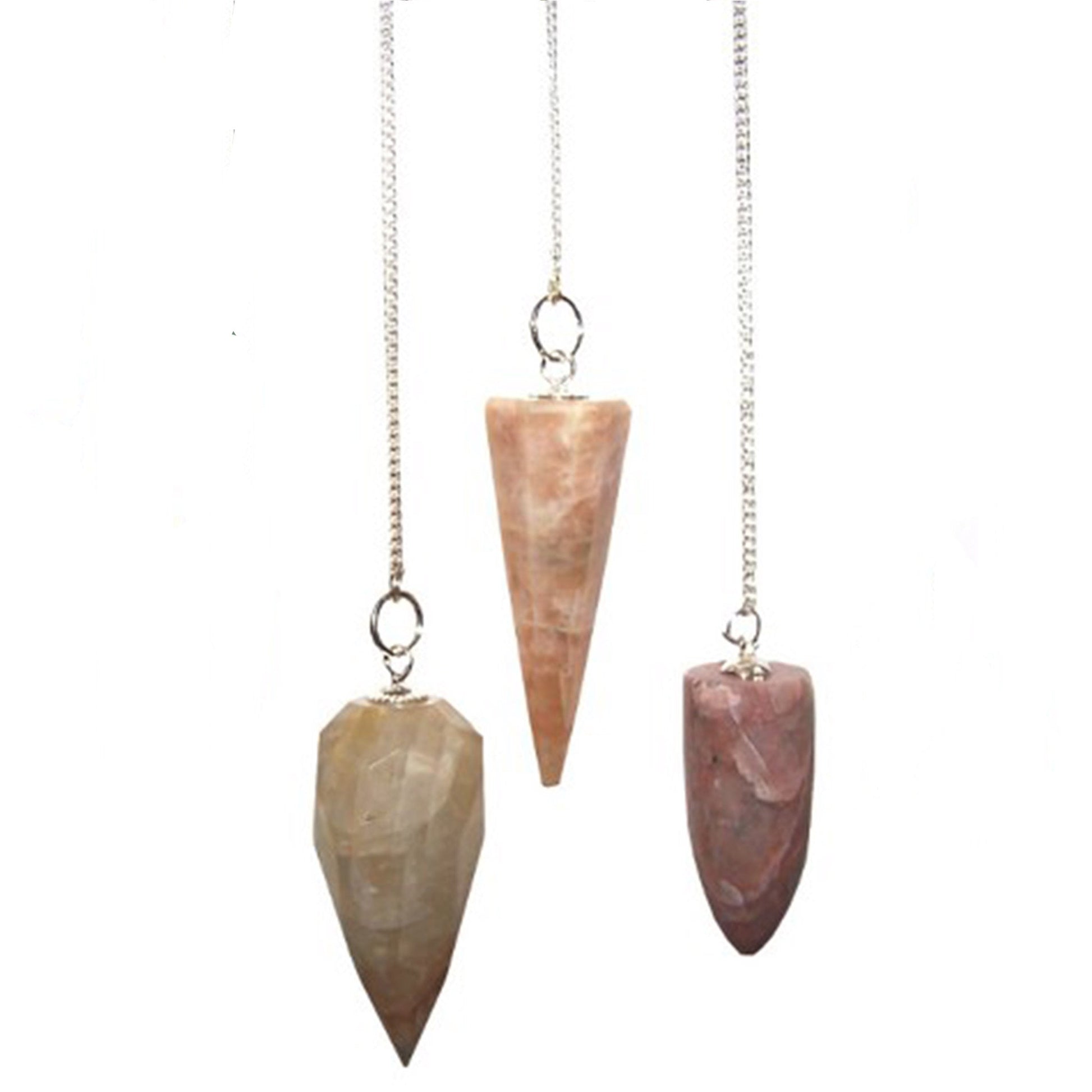 1 x Random Handmade Magic Radiesthesia Pendulum - Moonstone Gemstone product packaging on clean background from Quintessential Holistic Health Ltd