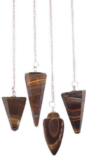 1 x Random Handmade Magic Radiesthesia Pendulum - Tigers Eye Gemstone product packaging on clean background from Quintessential Holistic Health Ltd