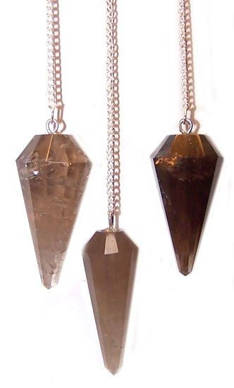 1 x Random Handmade Magic Radiesthesia Pendulum - Smoky Quartz Gemstone product packaging on clean background from Quintessential Holistic Health Ltd