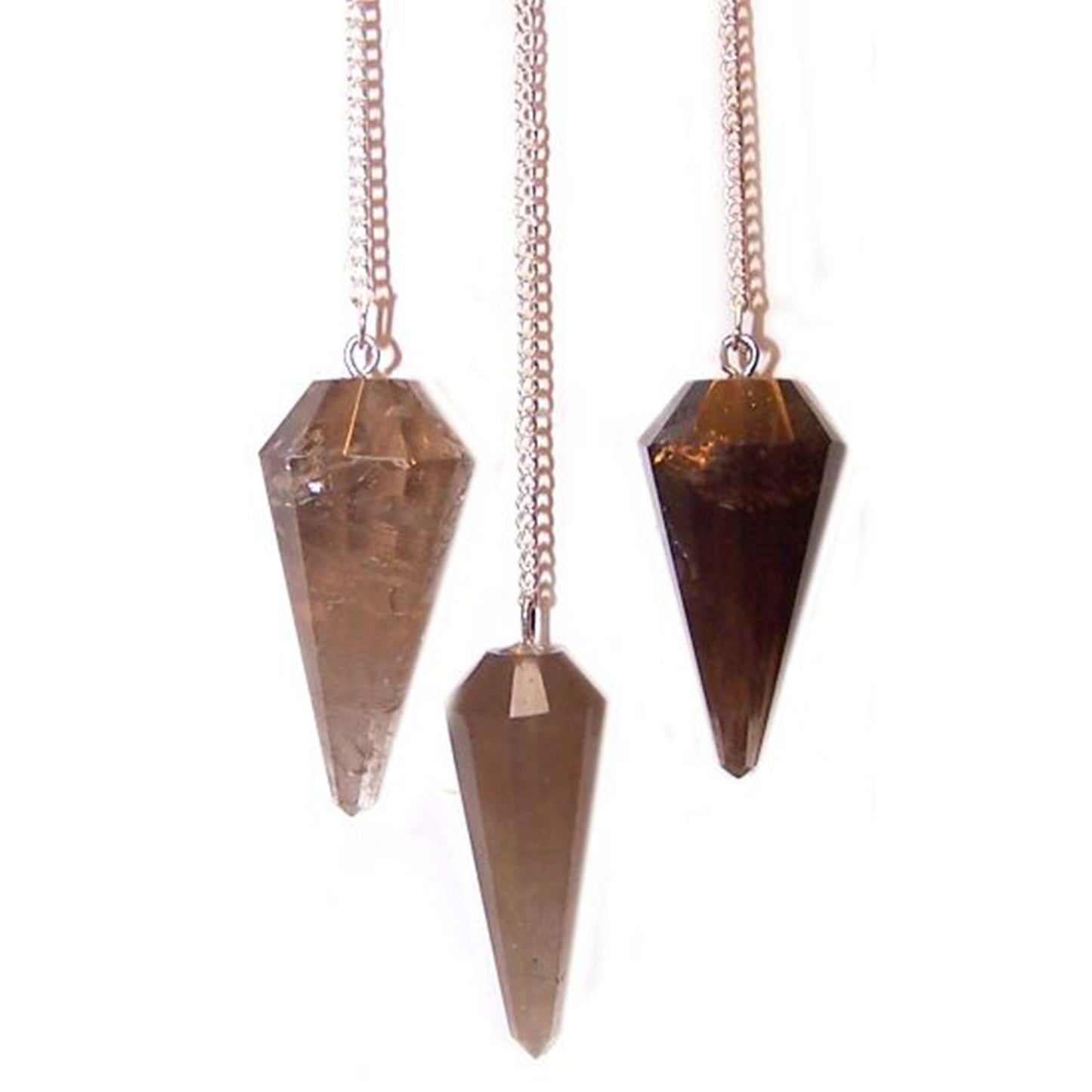 1 x Random Handmade Magic Radiesthesia Pendulum - Smoky Quartz Gemstone product packaging on clean background from Quintessential Holistic Health Ltd