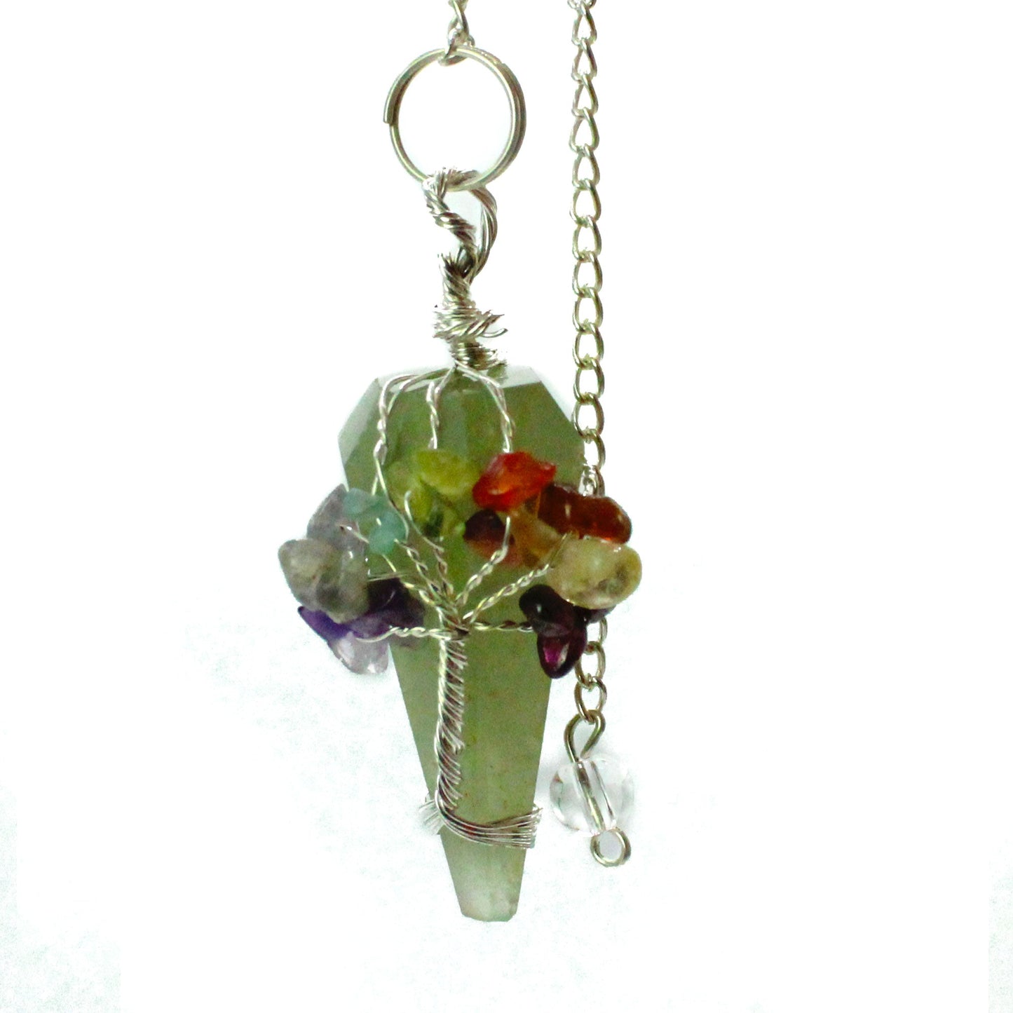 1 x Handmade Magic Radiesthesia Pendulum Seven Chakra - Green Aventurine Gemstone product packaging on clean background from Quintessential Holistic Health Ltd
