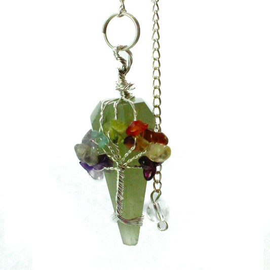 1 x Handmade Magic Radiesthesia Pendulum Seven Chakra - Green Aventurine Gemstone product packaging on clean background from Quintessential Holistic Health Ltd