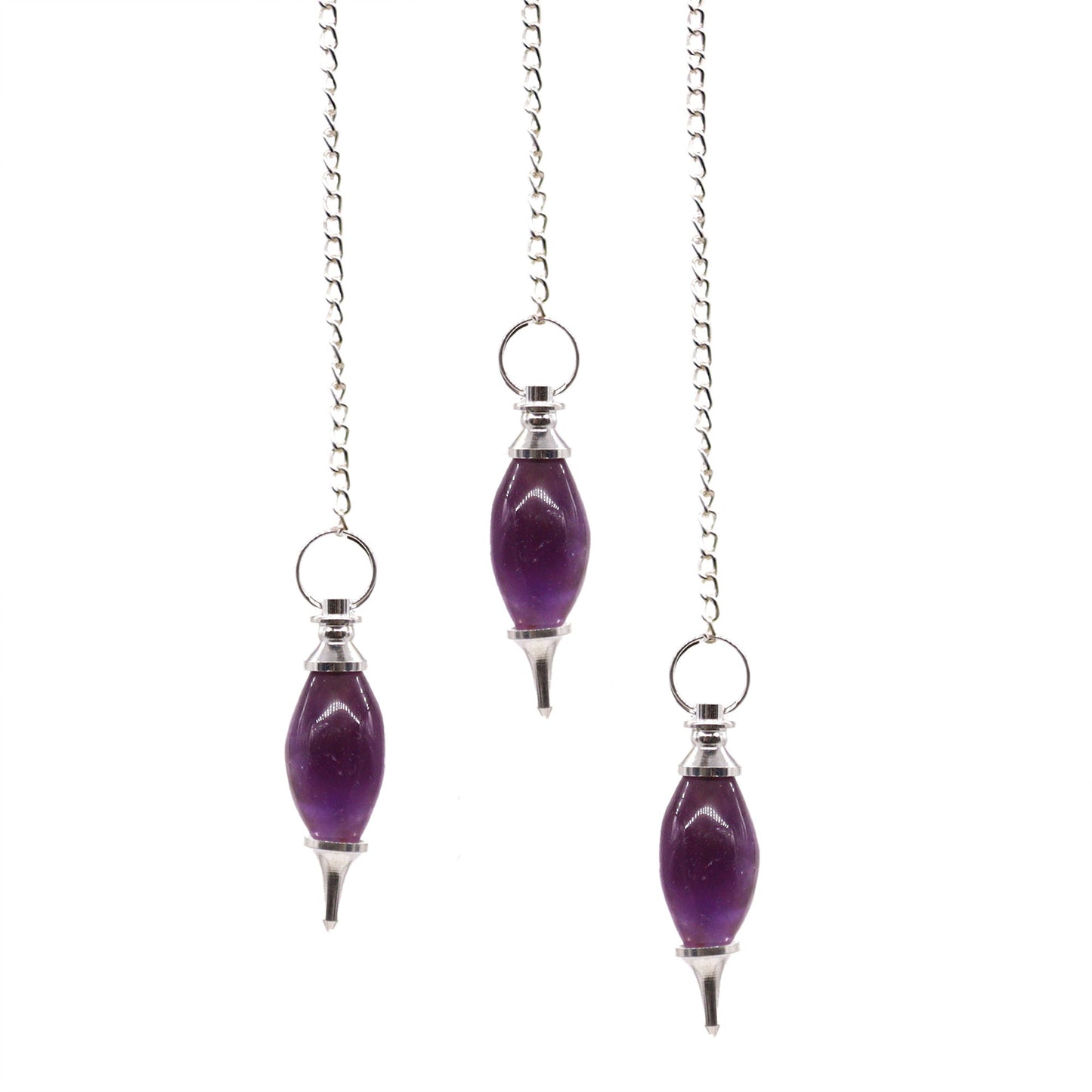 1 x Handmade Ligham Ovular Radiesthesia Pendulum - Amethyst product packaging on clean background from Quintessential Holistic Health Ltd