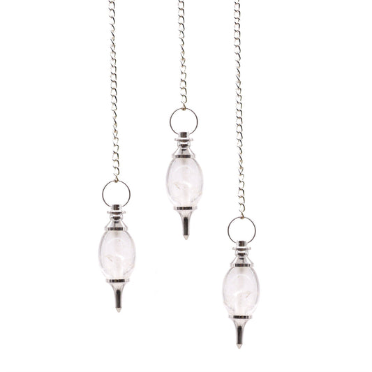 1 x Handmade Ligham Ovular Radiesthesia Pendulum - Rock Quartz product packaging on clean background from Quintessential Holistic Health Ltd
