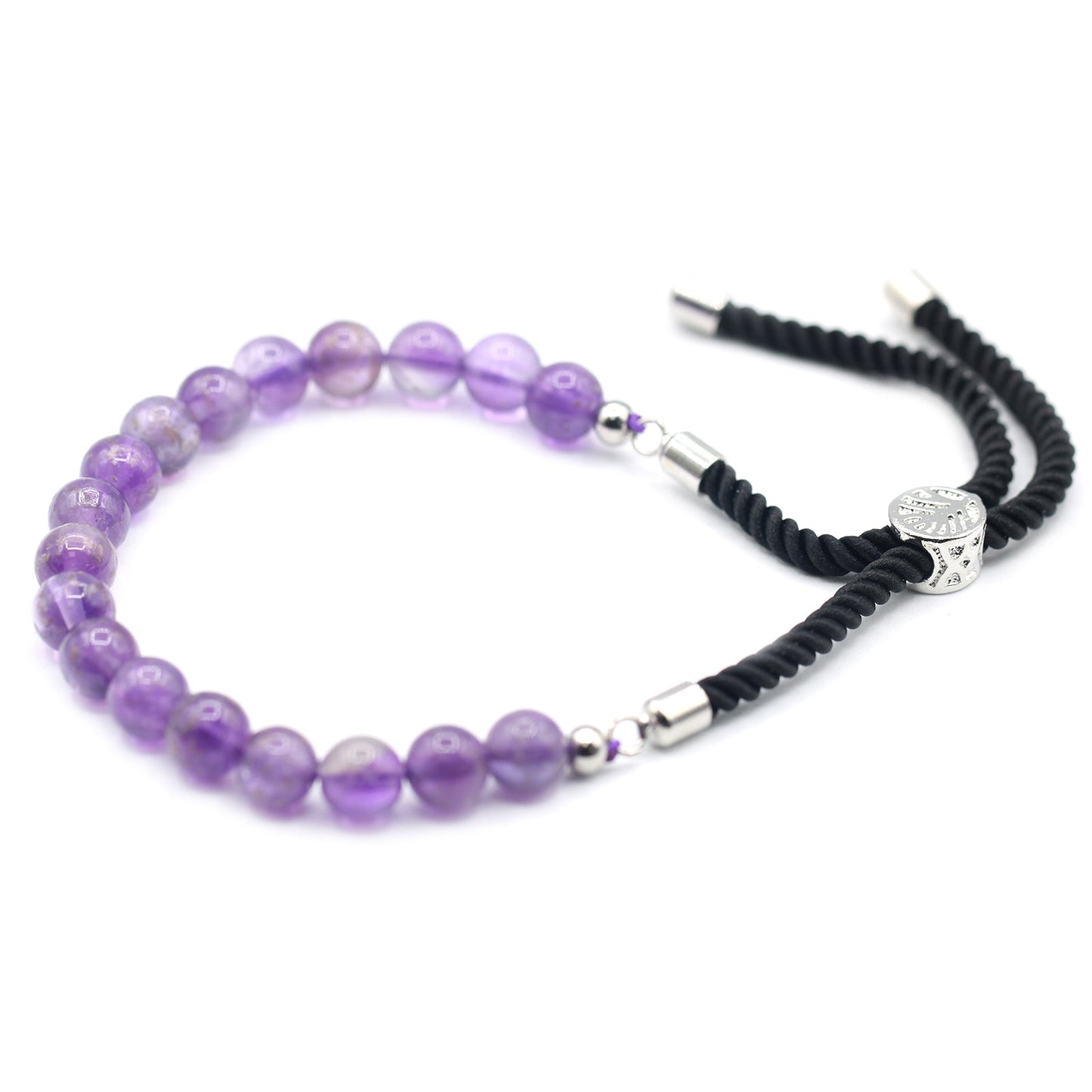 Unisex Handcrafted 925 Silver Plated Gemstone Bracelet - Black String / Amethyst product packaging on clean background from Quintessential Holistic Health Ltd