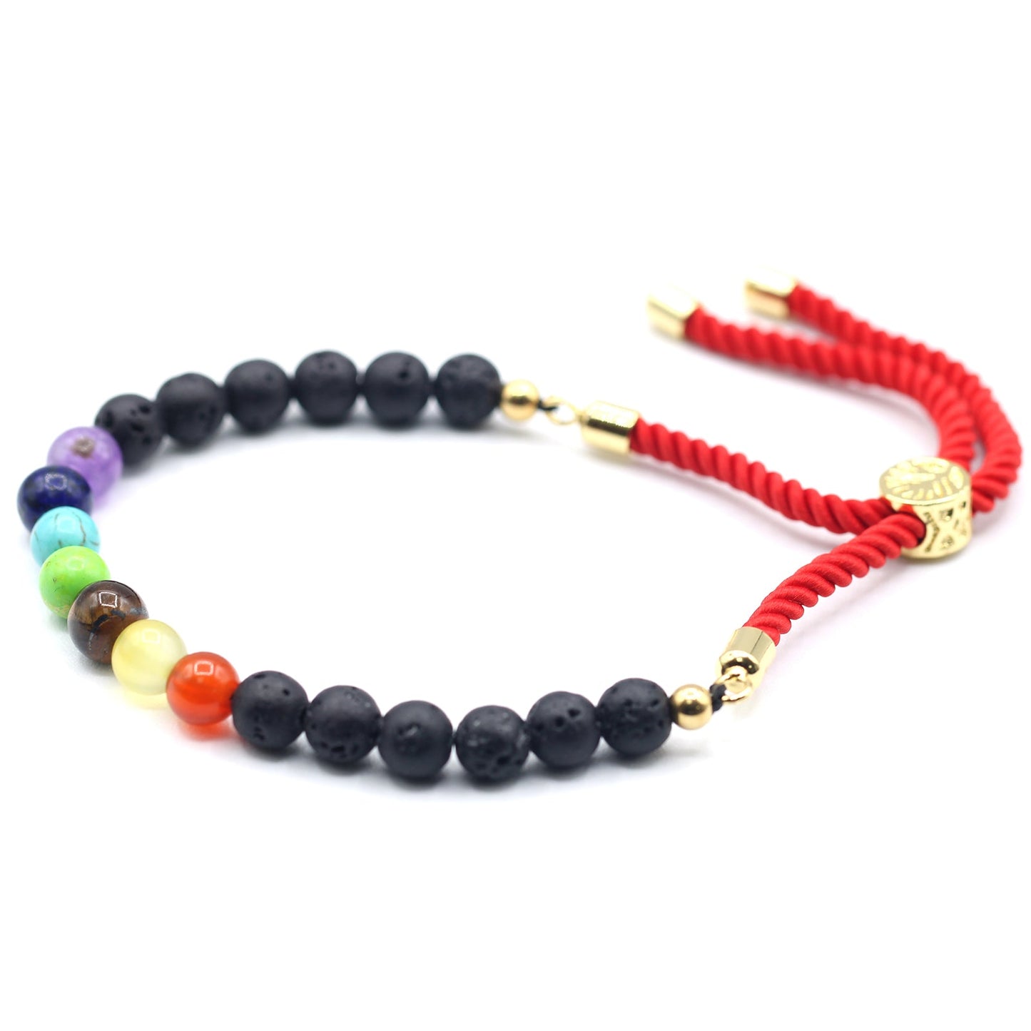 Unisex Handcrafted 18K Gold Plated Gemstone Bracelet - Red String / Lava Stone Chakra product packaging on clean background from Quintessential Holistic Health Ltd