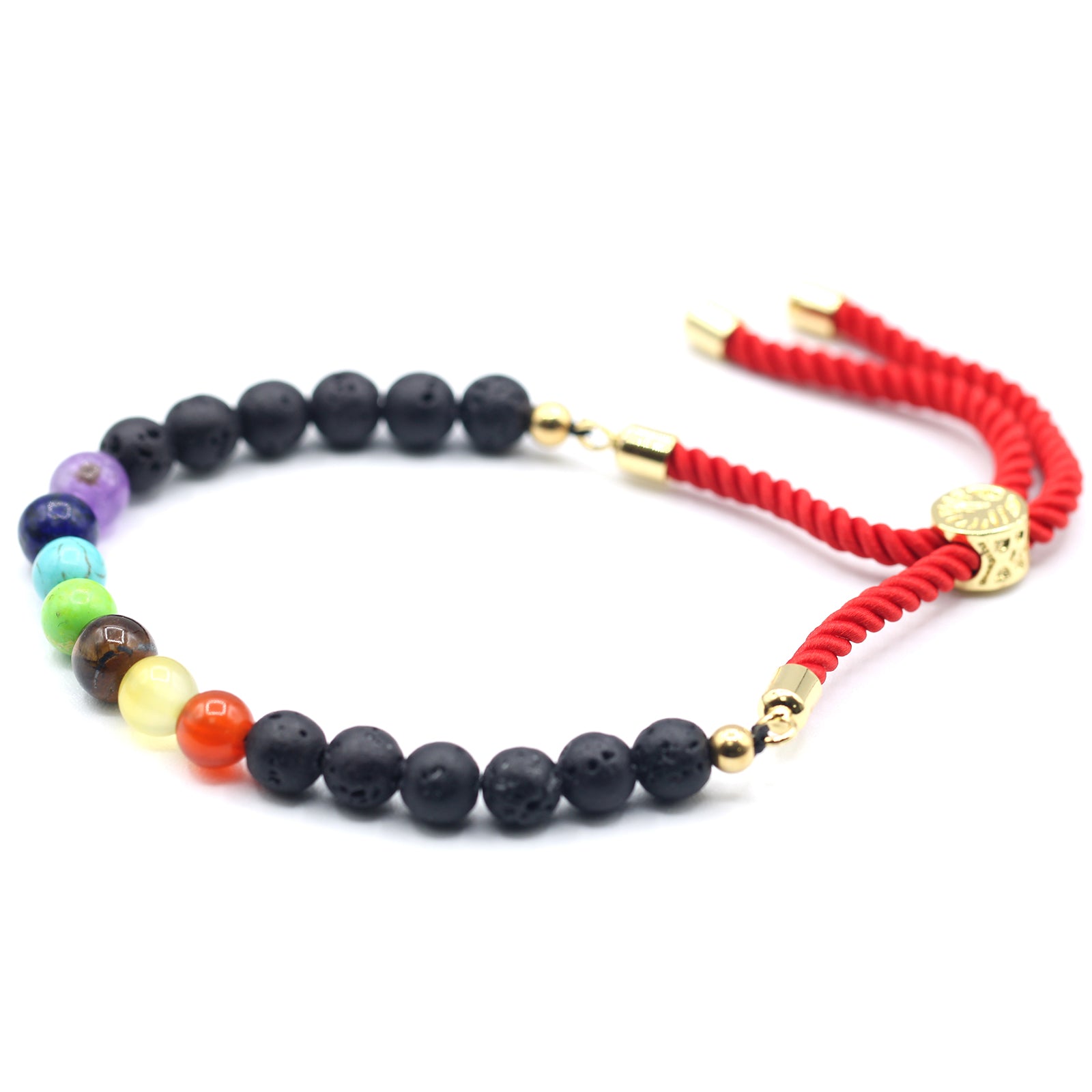 Unisex Handcrafted 18K Gold Plated Gemstone Bracelet - Red String / Lava Stone Chakra product packaging on clean background from Quintessential Holistic Health Ltd