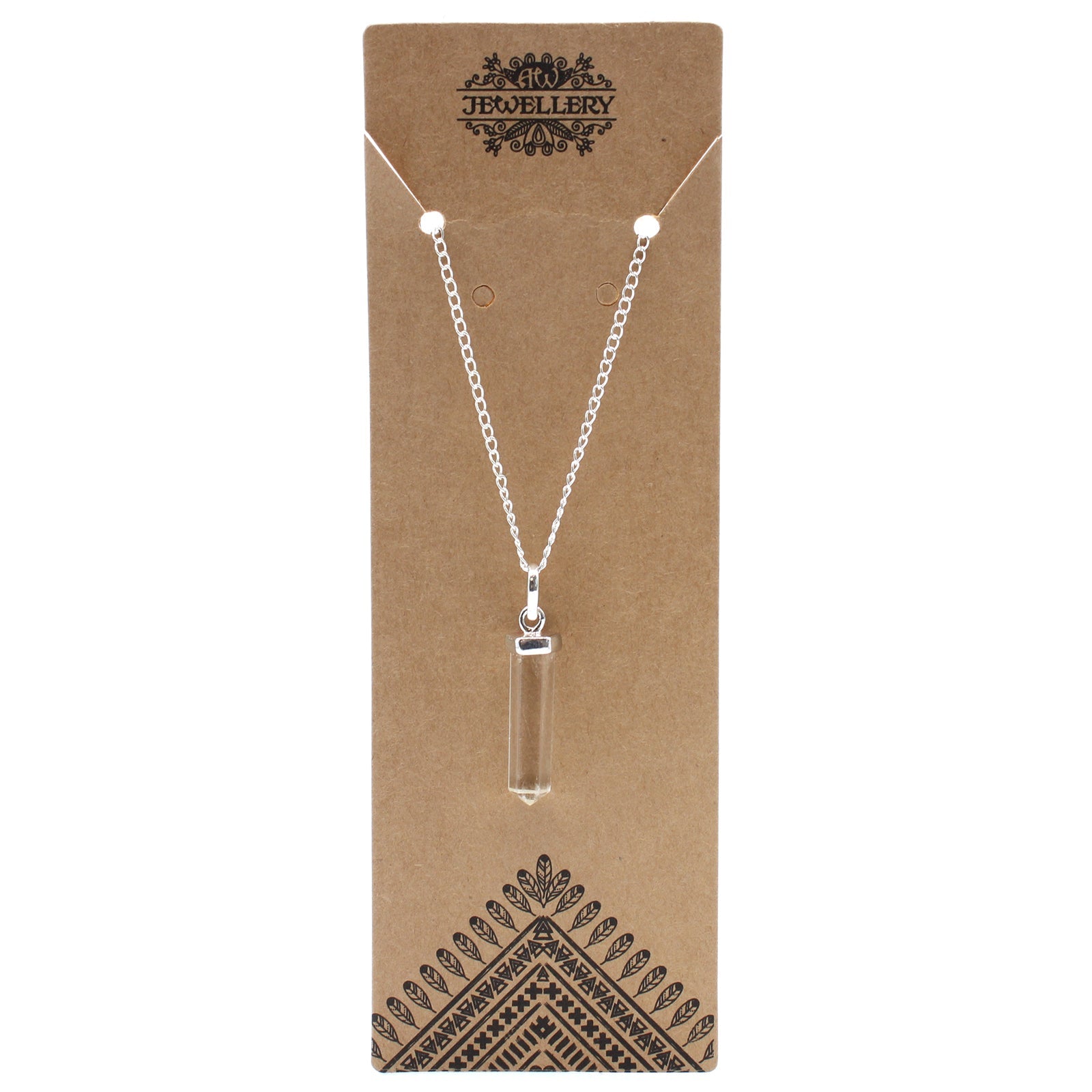 Gemstone Classic Point Pendant Necklace - Rock Quartz product packaging on clean background from Quintessential Holistic Health Ltd