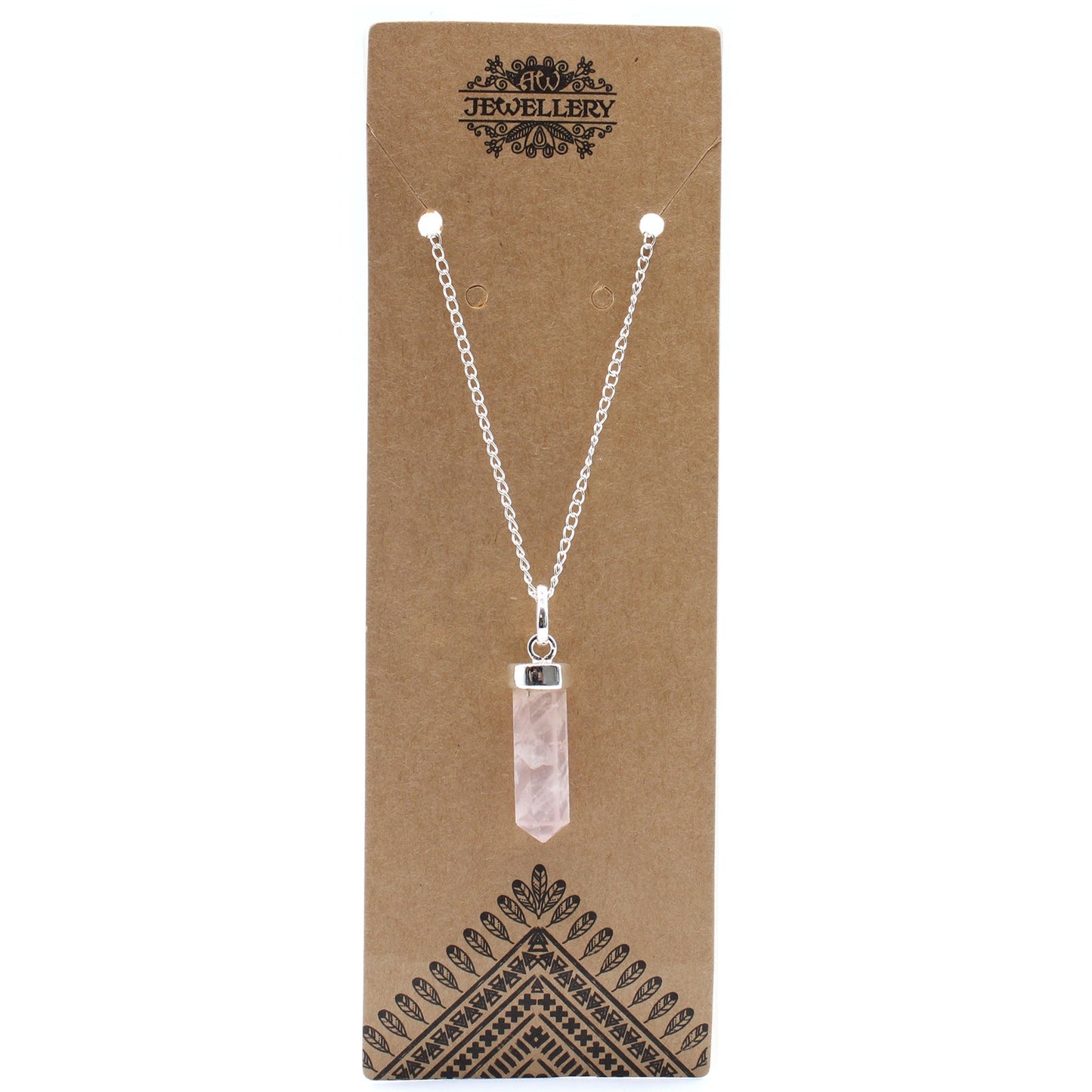 Gemstone Classic Point Pendant Necklace - Rose Quartz product packaging on clean background from Quintessential Holistic Health Ltd
