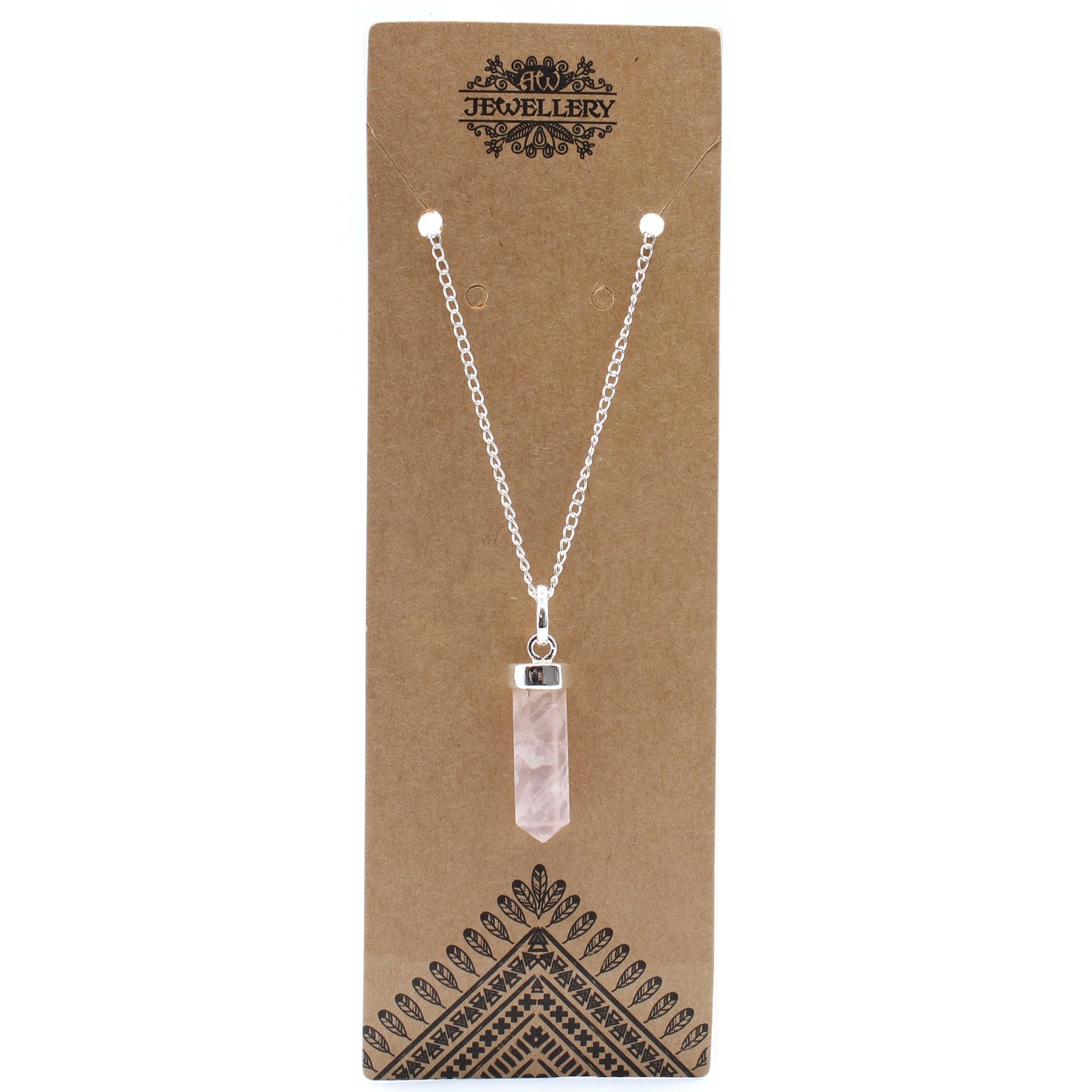 Gemstone Classic Point Pendant Necklace - Rose Quartz product packaging on clean background from Quintessential Holistic Health Ltd