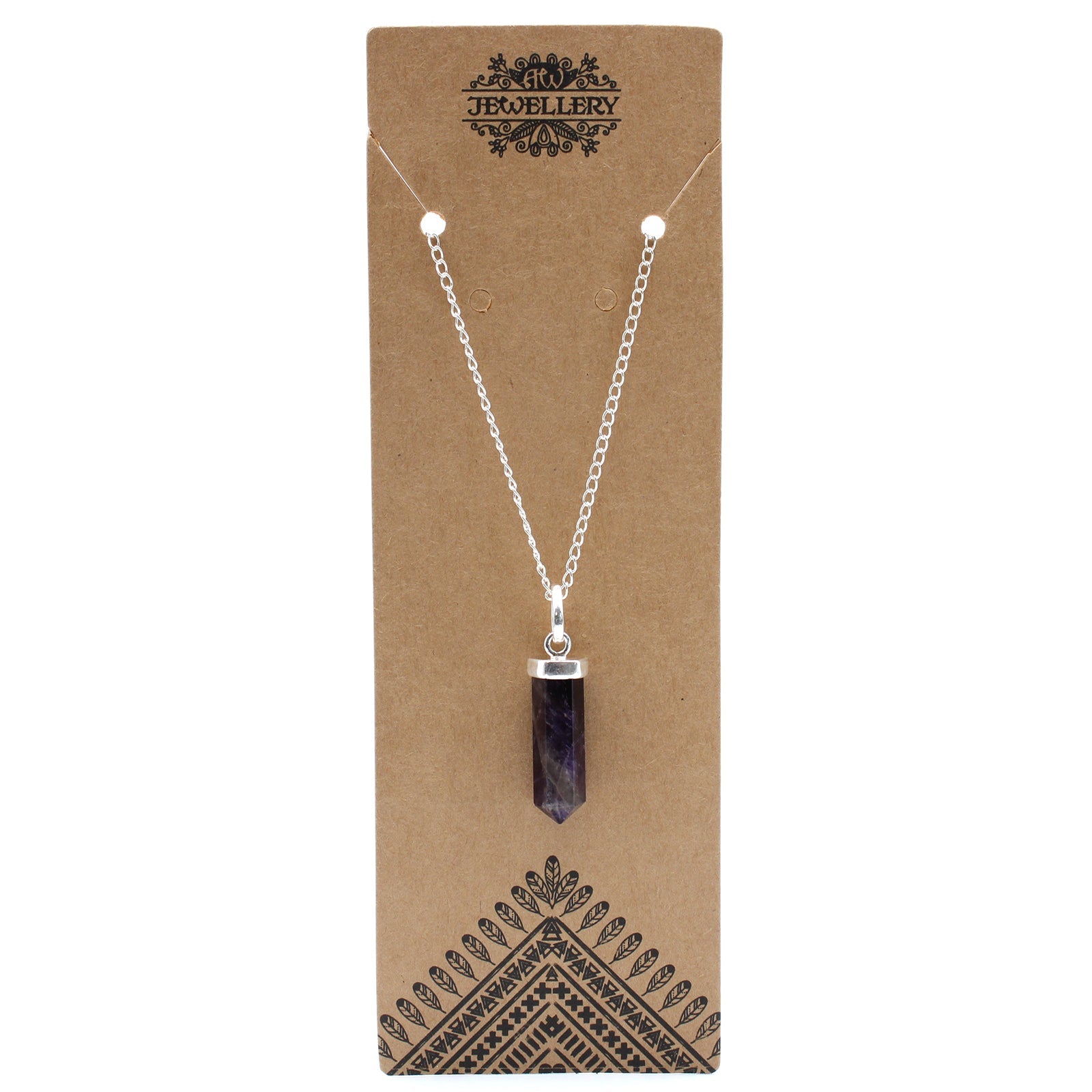 Gemstone Classic Point Pendant Necklace - Amethyst product packaging on clean background from Quintessential Holistic Health Ltd