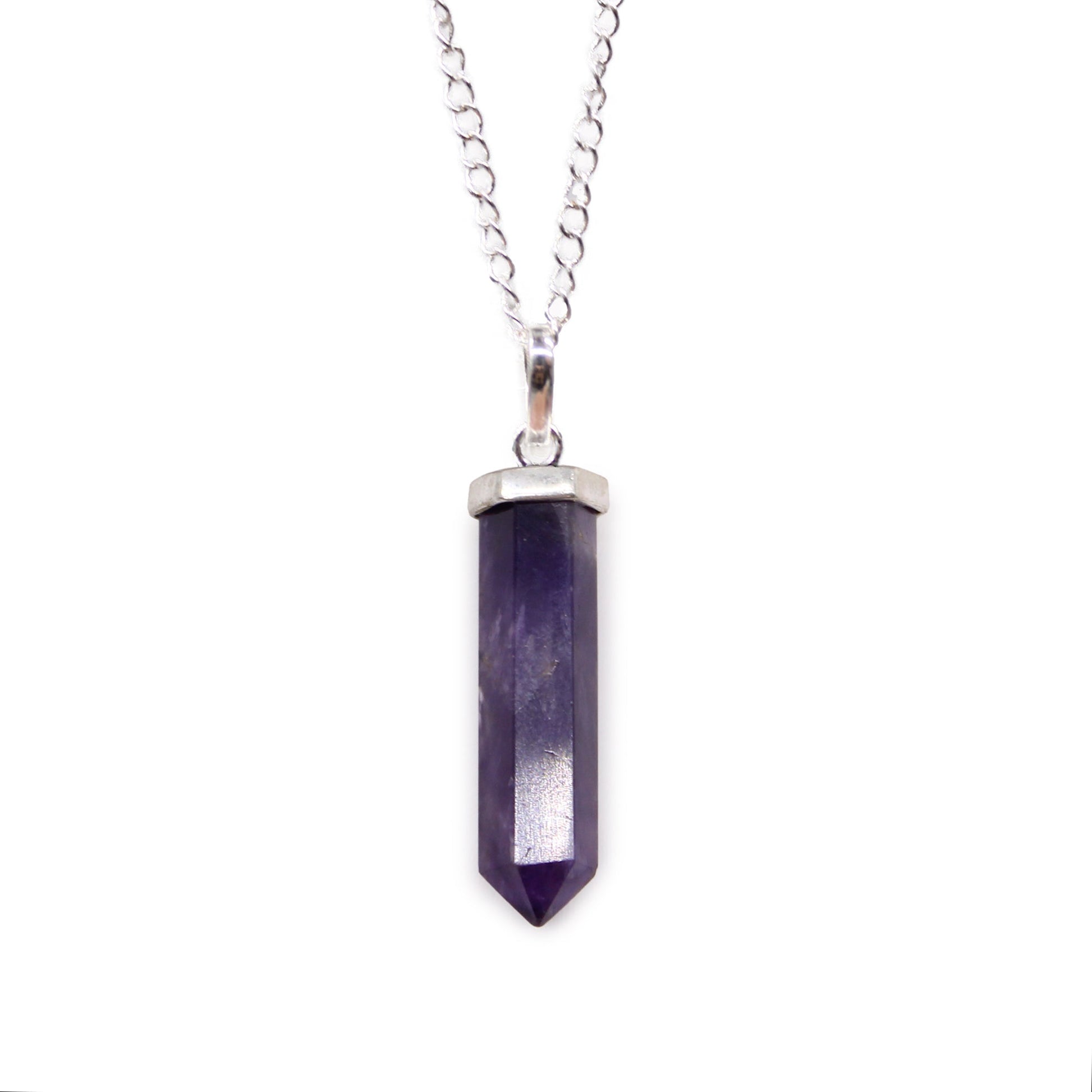 Gemstone Classic Point Pendant Necklace - Amethyst product packaging on clean background from Quintessential Holistic Health Ltd