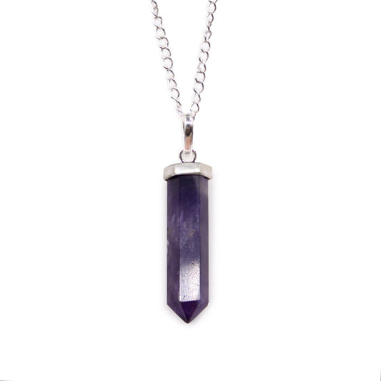 Gemstone Classic Point Pendant Necklace - Amethyst product packaging on clean background from Quintessential Holistic Health Ltd