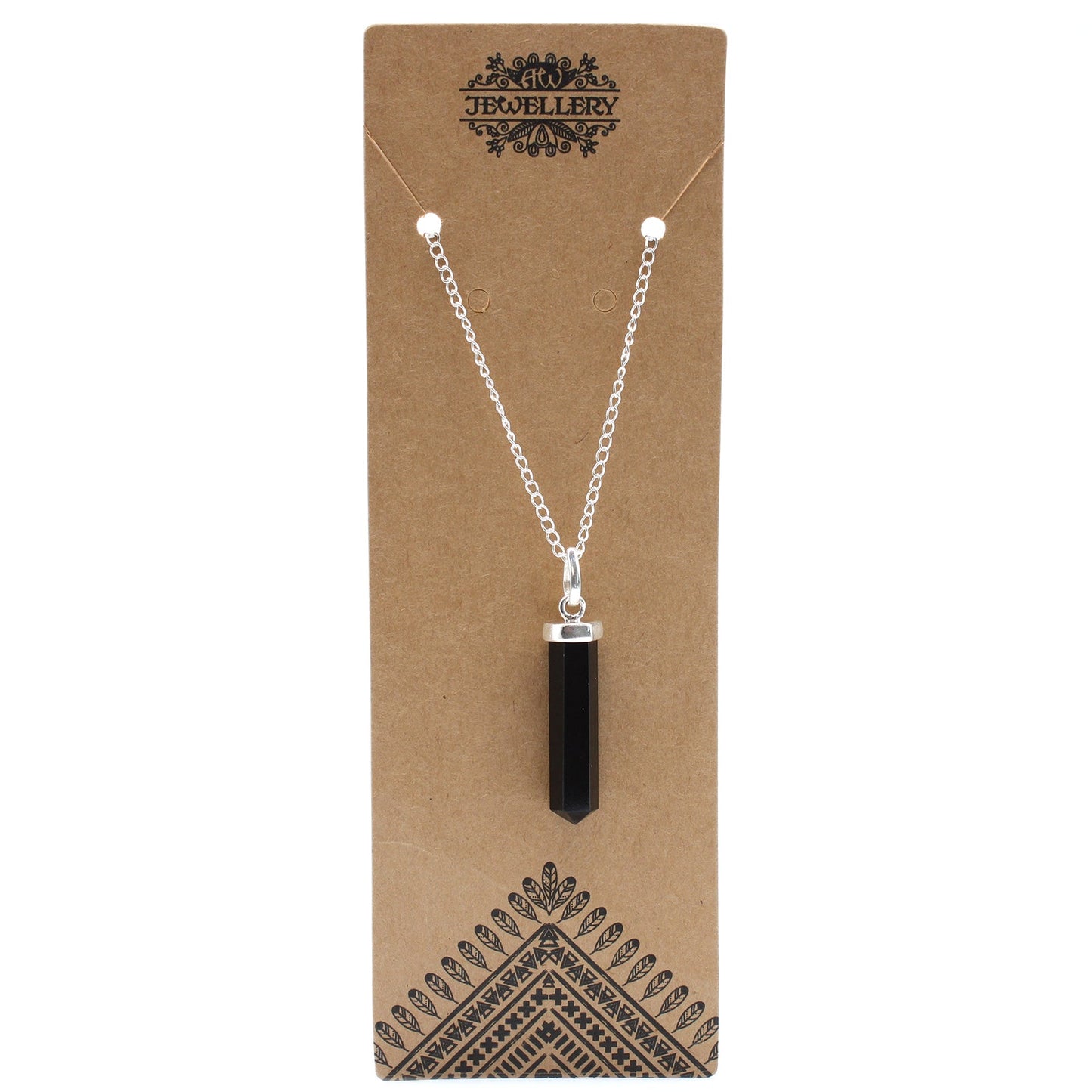 Gemstone Classic Point Pendant Necklace - Black Agate product packaging on clean background from Quintessential Holistic Health Ltd