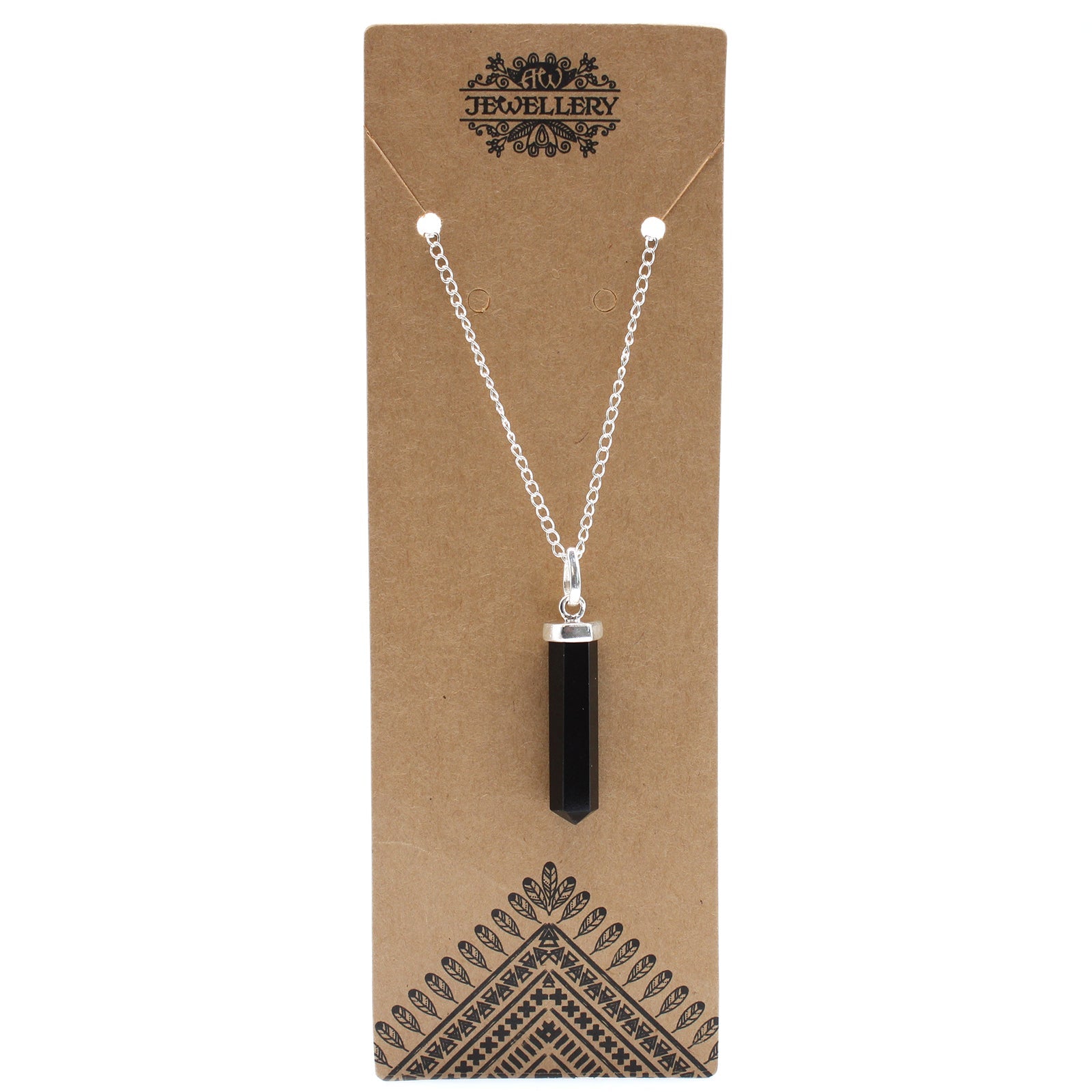 Gemstone Classic Point Pendant Necklace - Black Agate product packaging on clean background from Quintessential Holistic Health Ltd