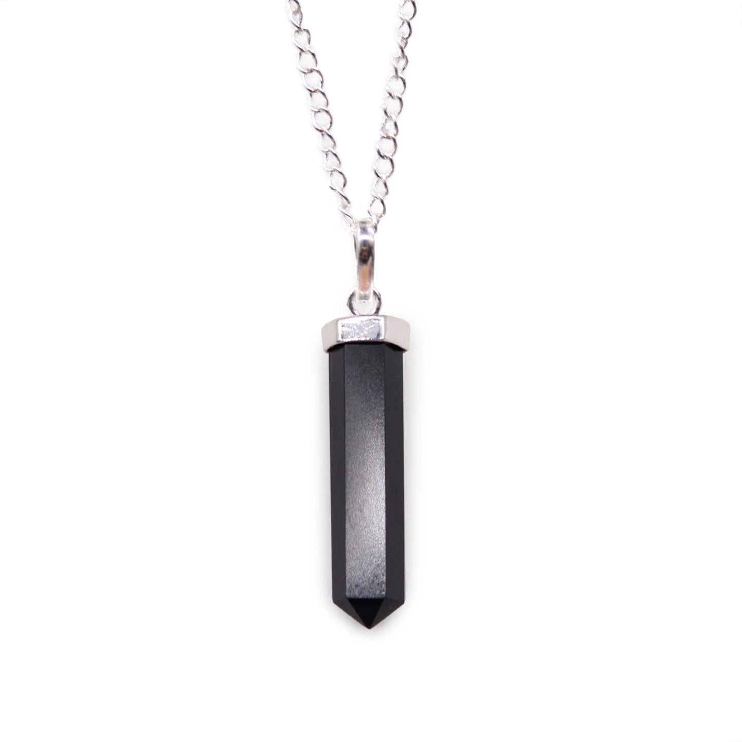 Gemstone Classic Point Pendant Necklace - Black Agate product packaging on clean background from Quintessential Holistic Health Ltd