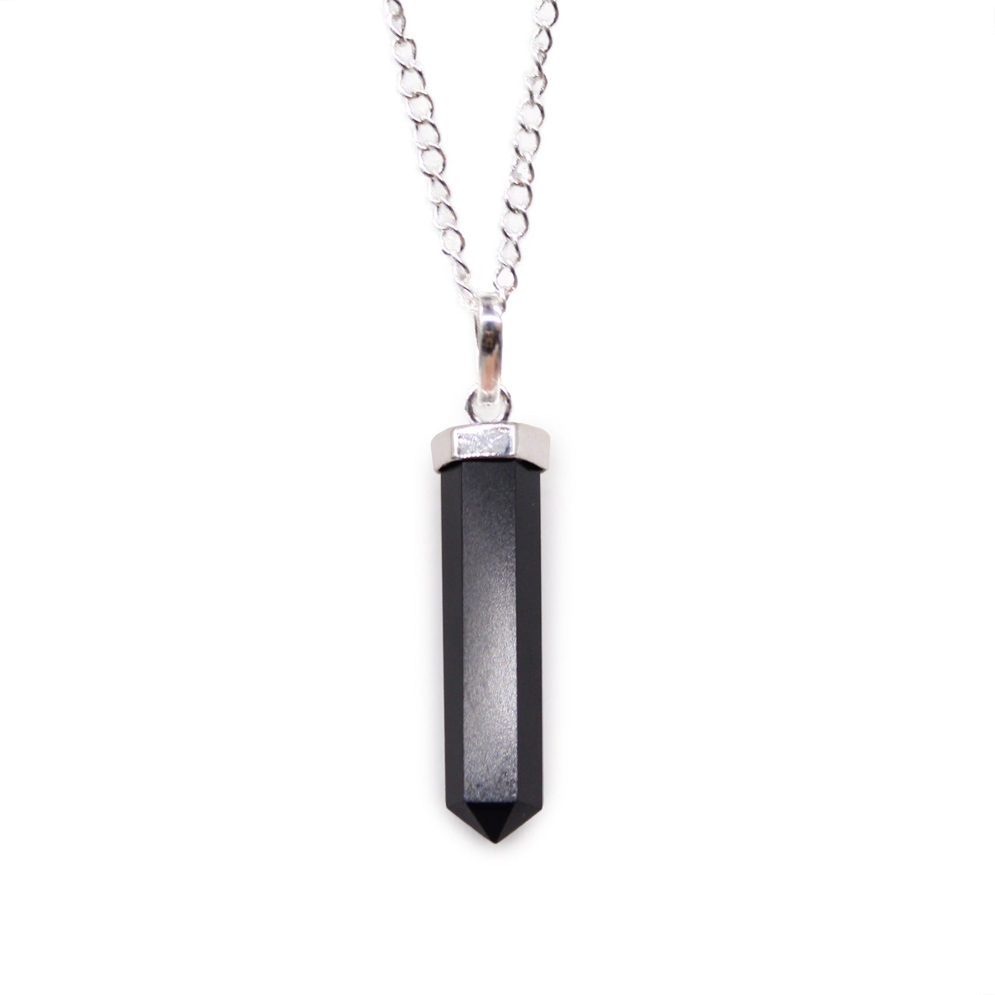 Gemstone Classic Point Pendant Necklace - Black Agate product packaging on clean background from Quintessential Holistic Health Ltd
