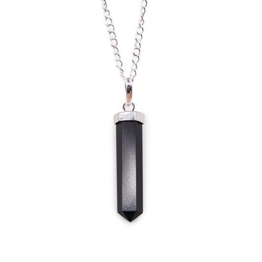 Gemstone Classic Point Pendant Necklace - Black Agate product packaging on clean background from Quintessential Holistic Health Ltd