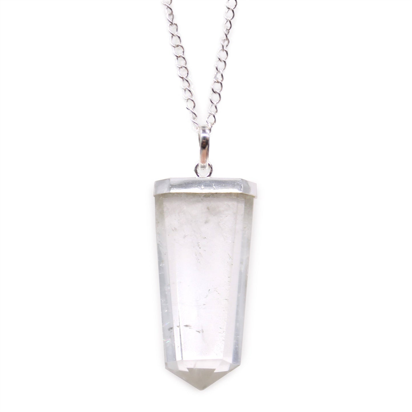 Gemstone Flat Pencil Pendant Necklace - Rock Quartz product packaging on clean background from Quintessential Holistic Health Ltd