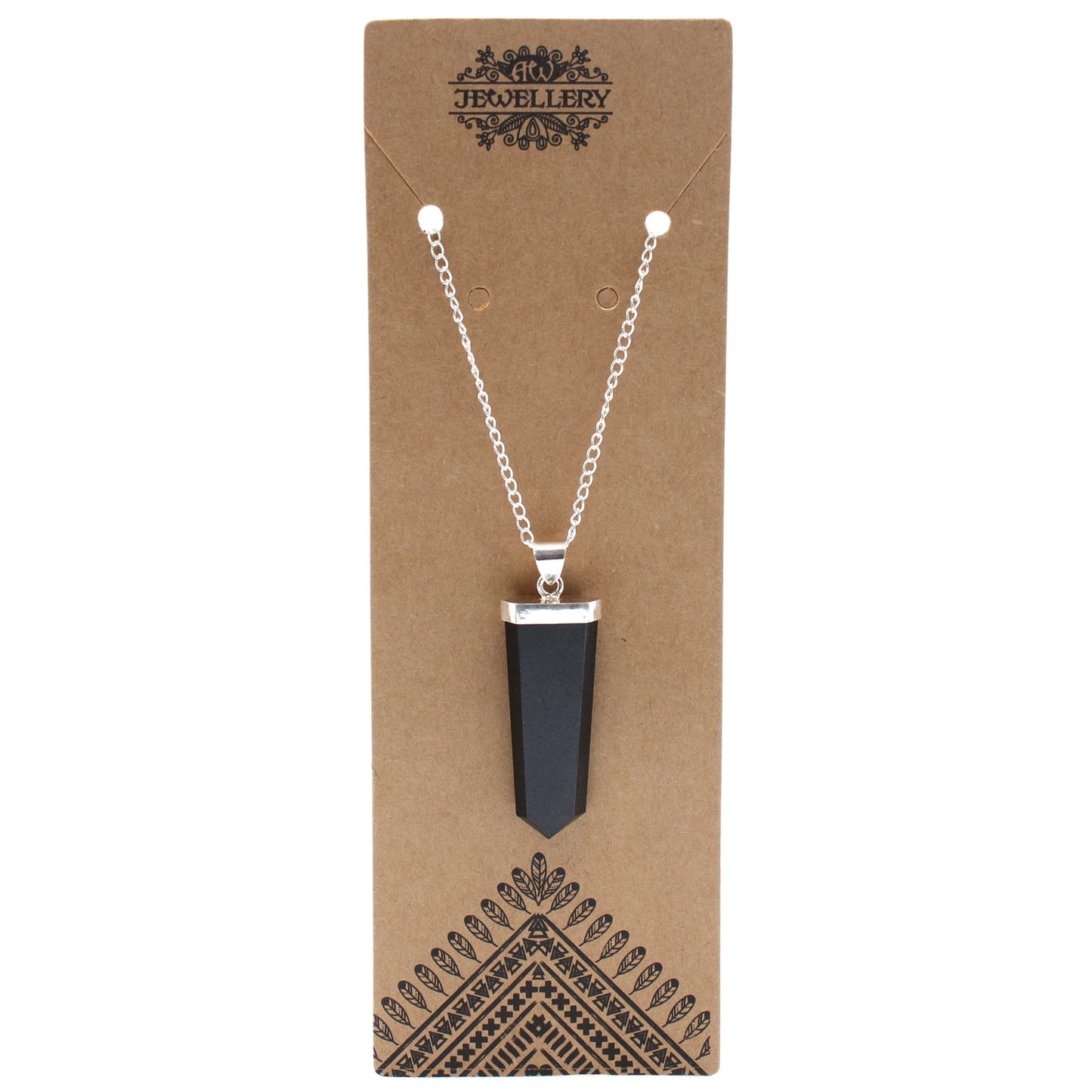 Gemstone Flat Pencil Pendant Necklace - Black Agate product packaging on clean background from Quintessential Holistic Health Ltd