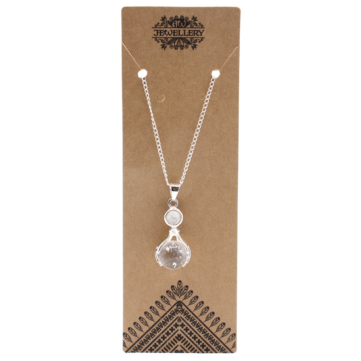 Gemstone Healing Hands Pendant Necklace - Rock Quartz product packaging on clean background from Quintessential Holistic Health Ltd