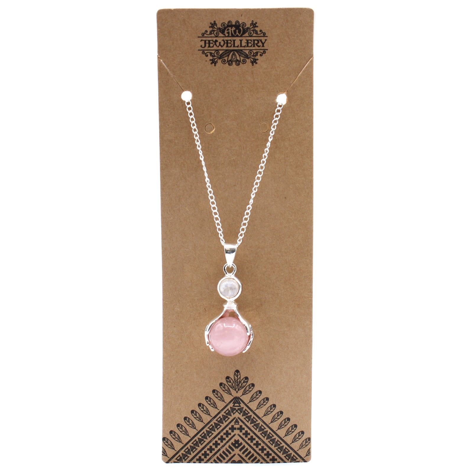 Gemstone Healing Hands Pendant Necklace - Rose Quartz product packaging on clean background from Quintessential Holistic Health Ltd
