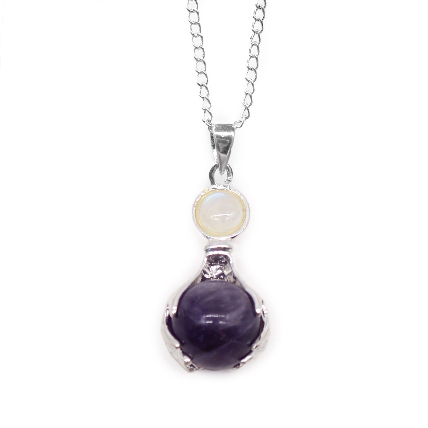 Gemstone Healing Hands Pendant Necklace - Amethyst product packaging on clean background from Quintessential Holistic Health Ltd