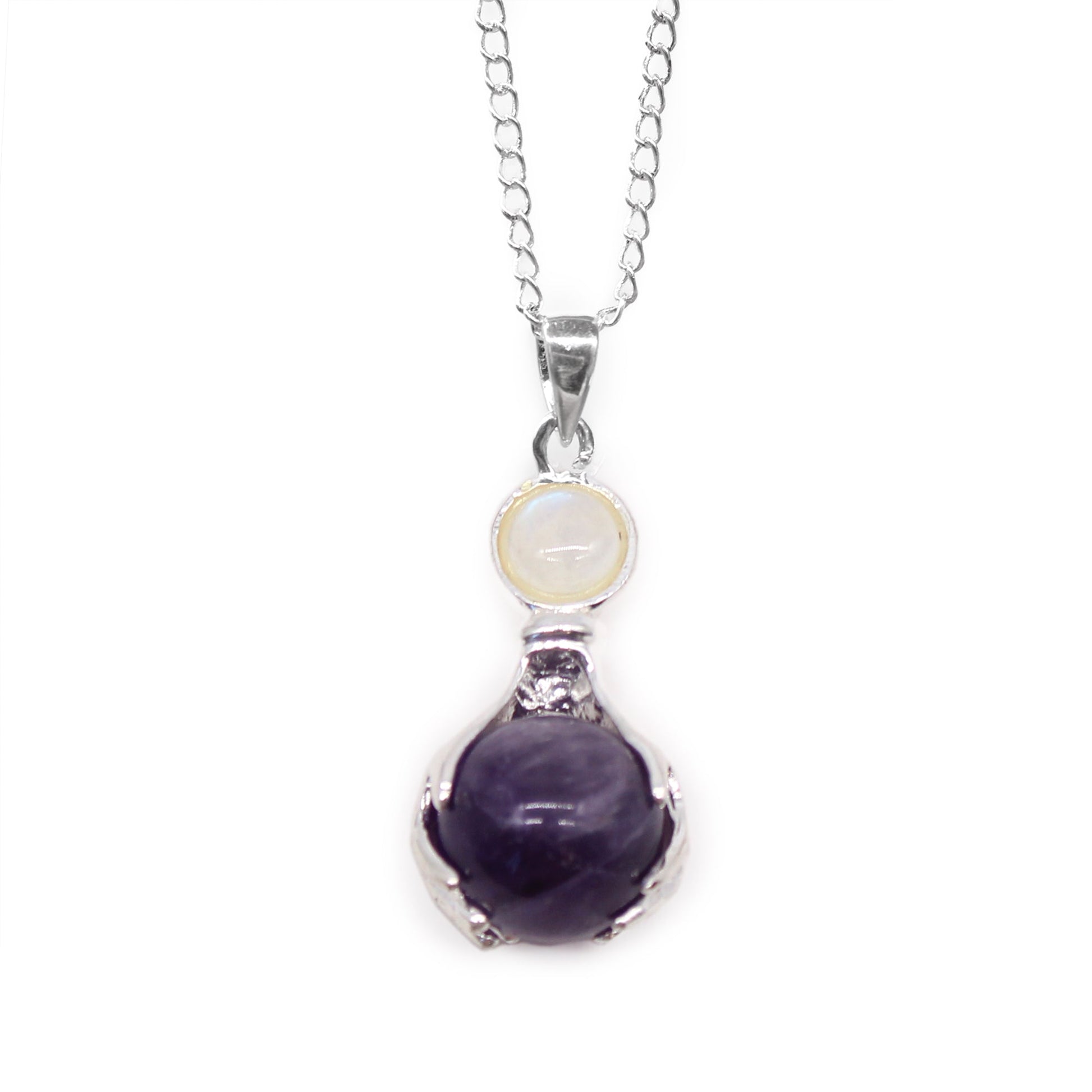 Gemstone Healing Hands Pendant Necklace - Amethyst product packaging on clean background from Quintessential Holistic Health Ltd
