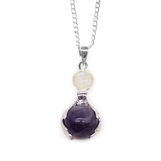 Gemstone Healing Hands Pendant Necklace - Amethyst product packaging on clean background from Quintessential Holistic Health Ltd