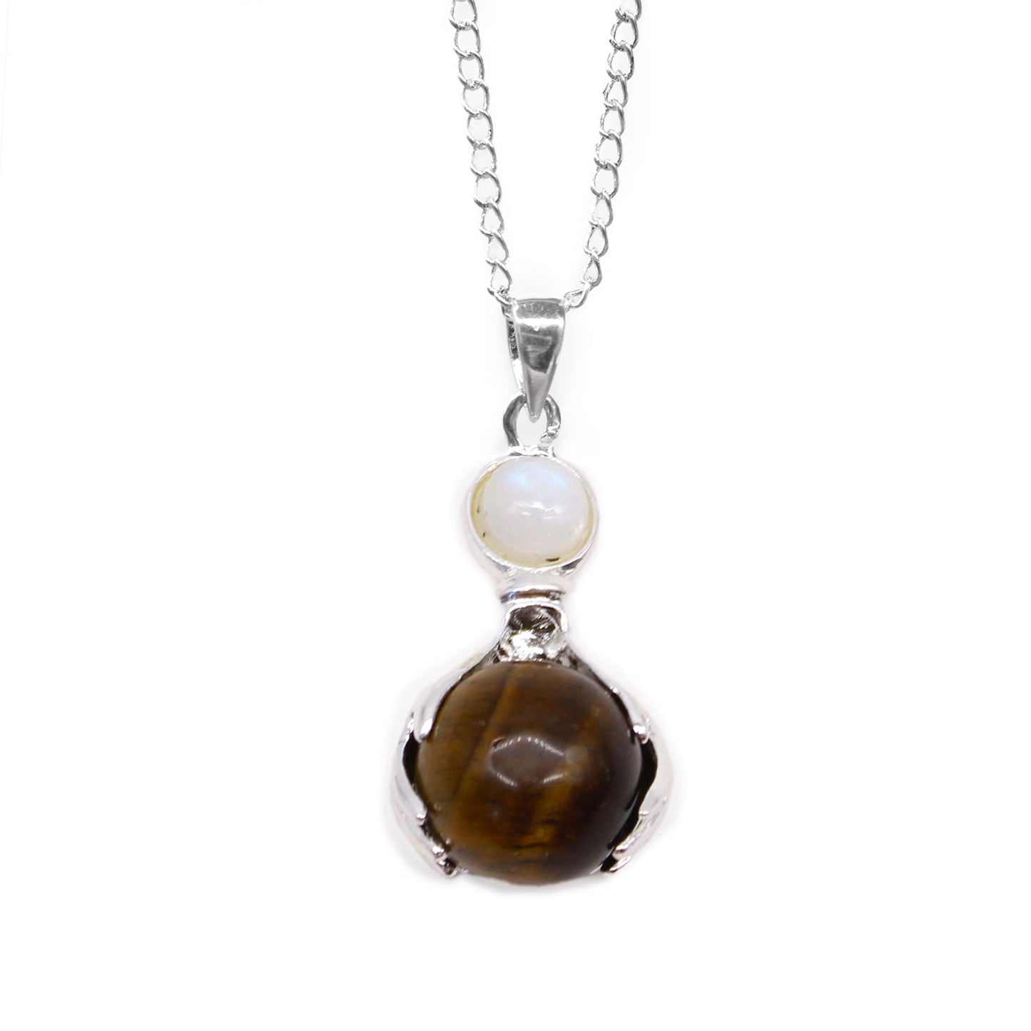 Gemstone Healing Hands Pendant Necklace - Tigers Eye product packaging on clean background from Quintessential Holistic Health Ltd