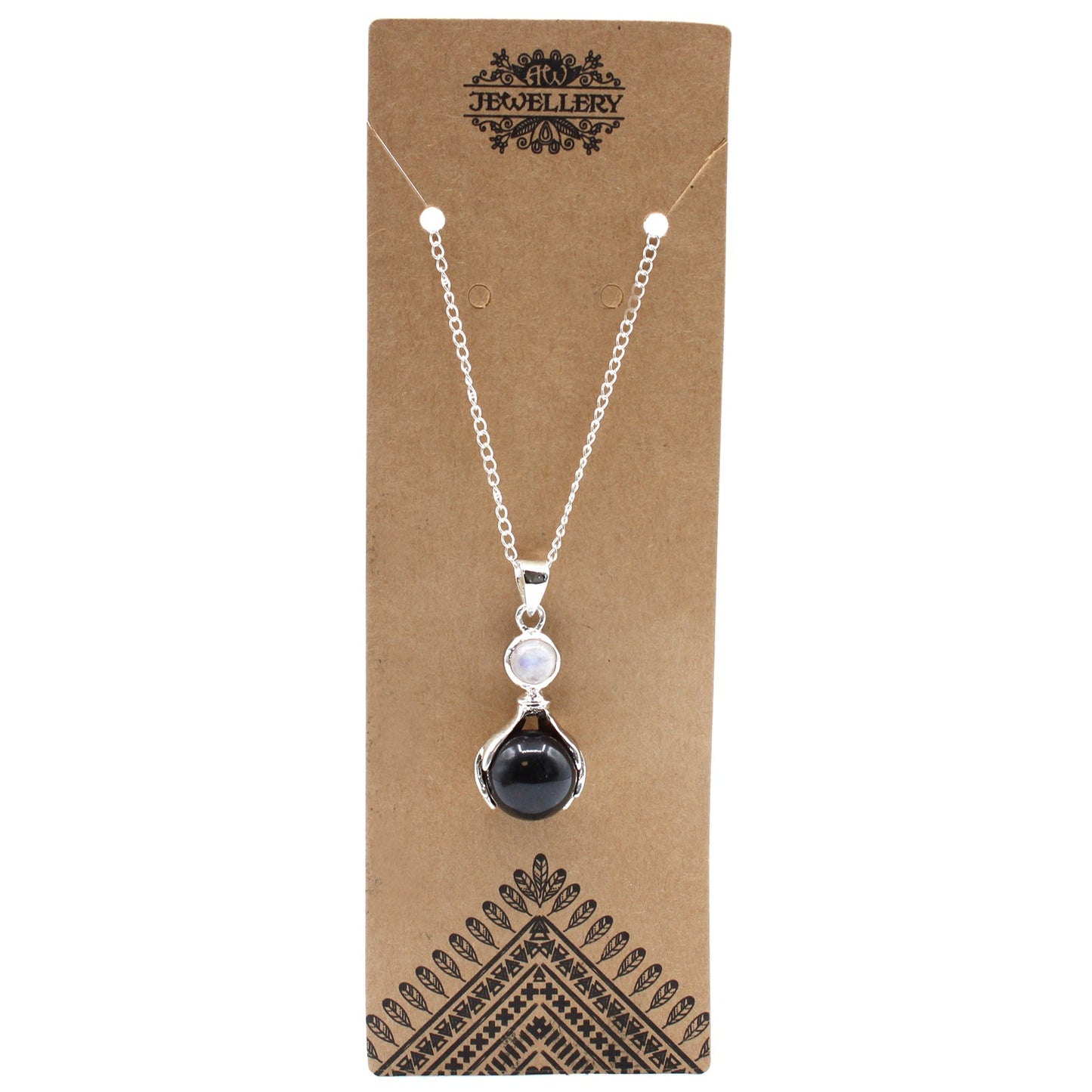 Gemstone Healing Hands Pendant Necklace - Black Agate product packaging on clean background from Quintessential Holistic Health Ltd