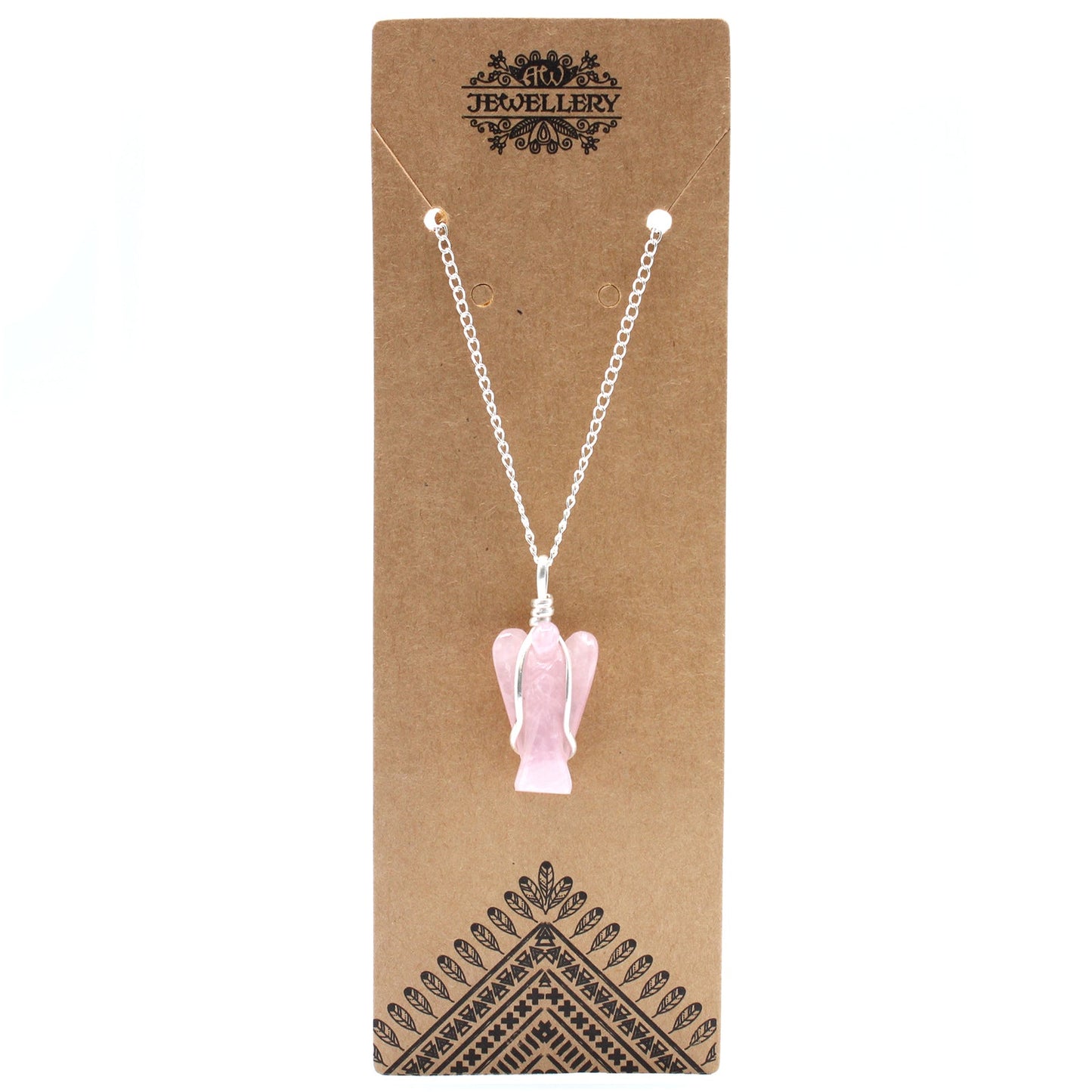 Gemstone Guardian Angel Pendant Necklace - Rose Quartz product packaging on clean background from Quintessential Holistic Health Ltd